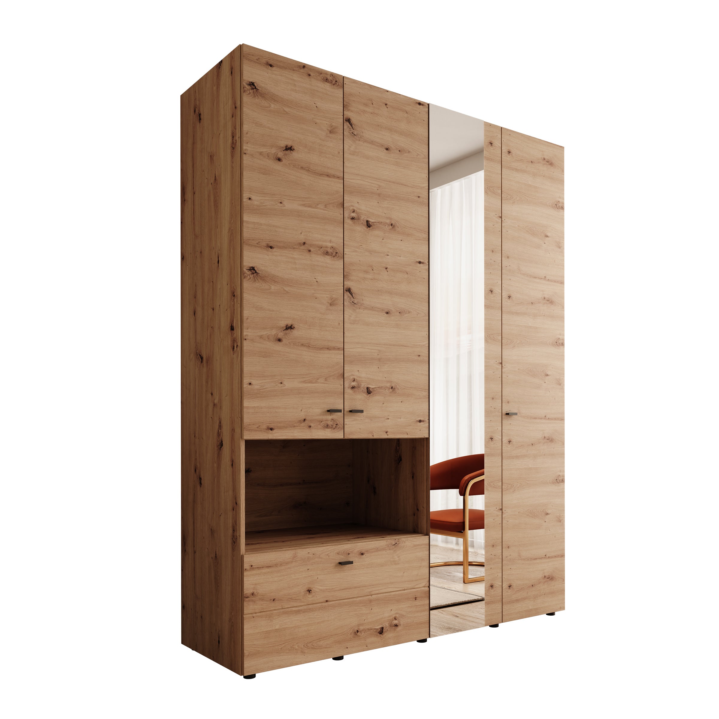 Calista - Kledingkast met 4 deuren - Eikenpatroon - 155x52x208 cm