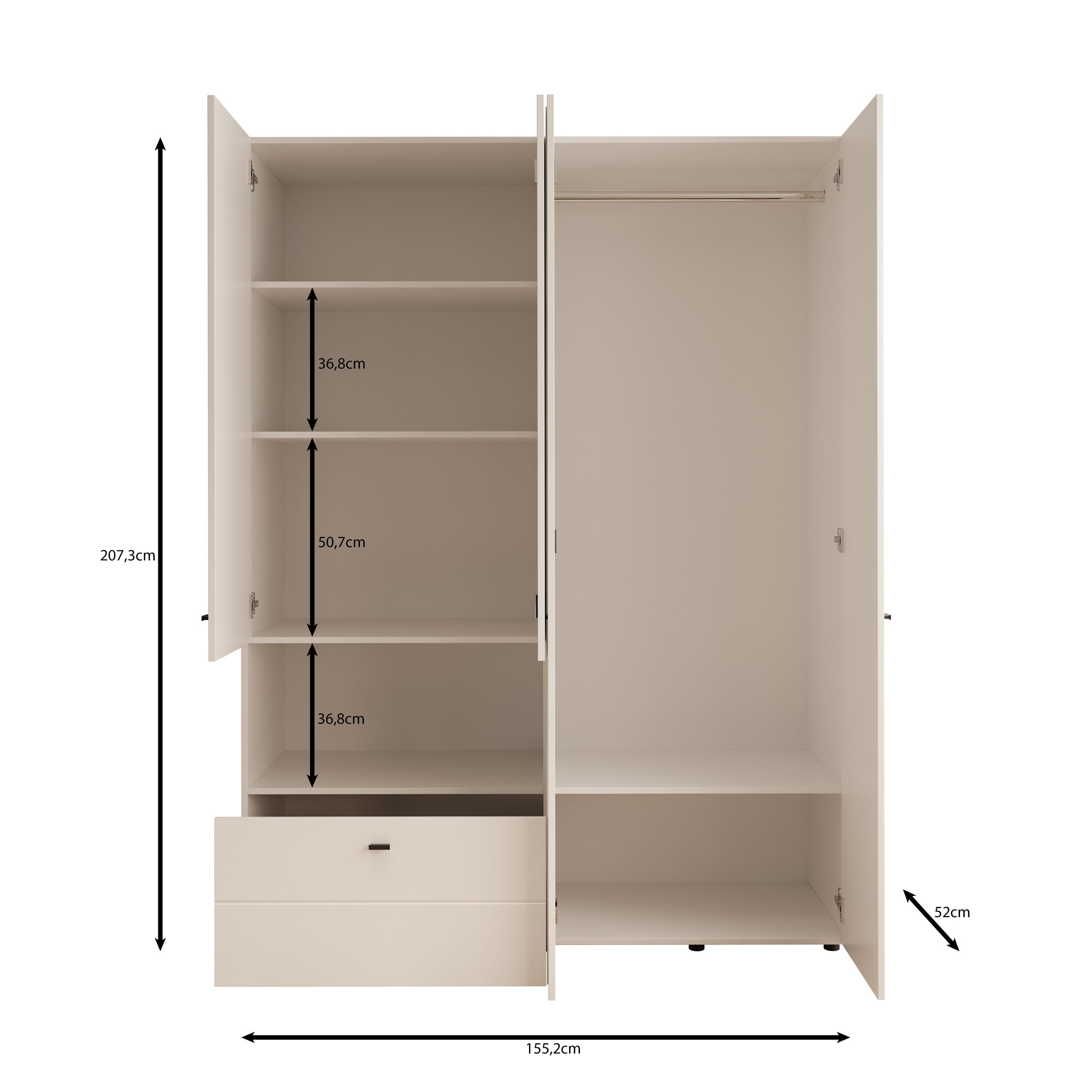 Calista - Kledingkast met 4 deuren - Eikenpatroon - 155x52x208 cm
