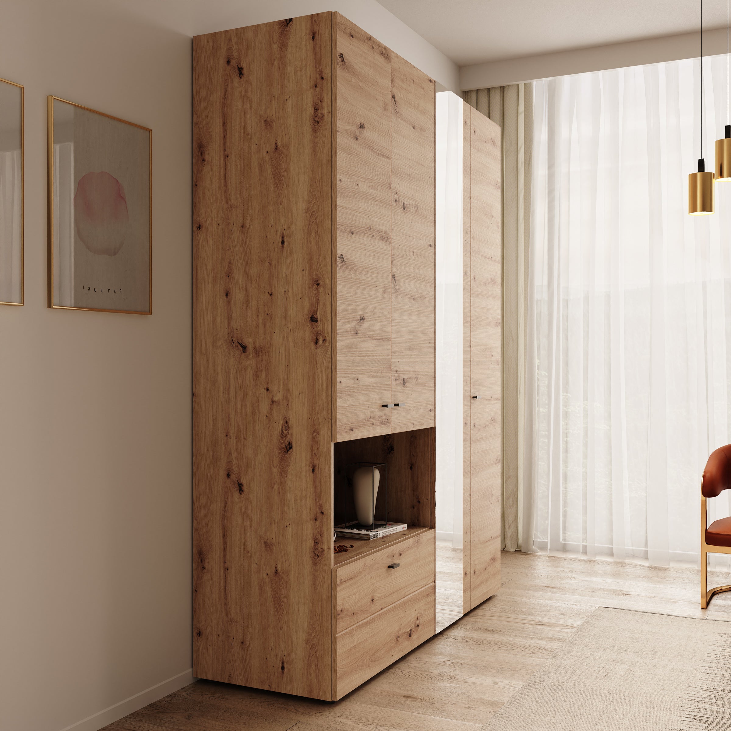 Calista - Kledingkast met 4 deuren - Eikenpatroon - 155x52x208 cm