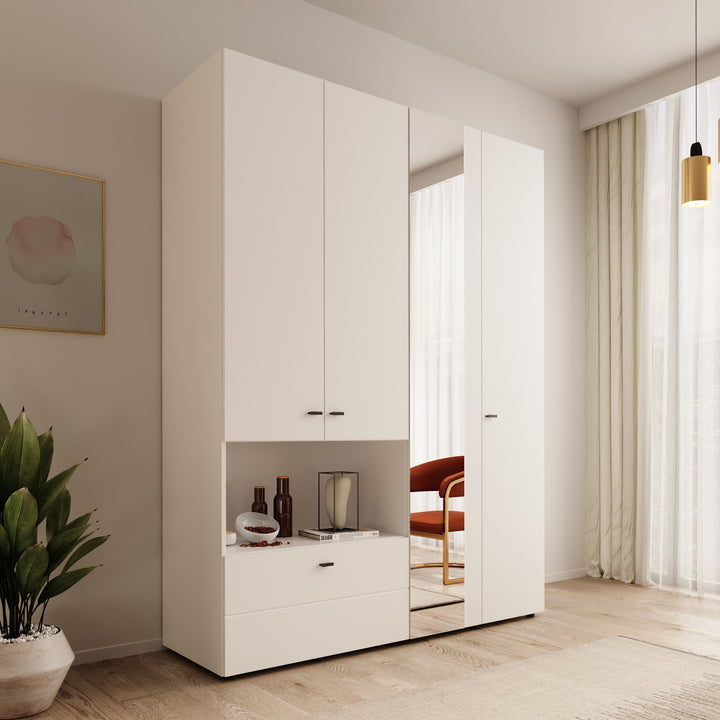 Calista - Kledingkast met 4 deuren - Wit - 155x52x208 cm