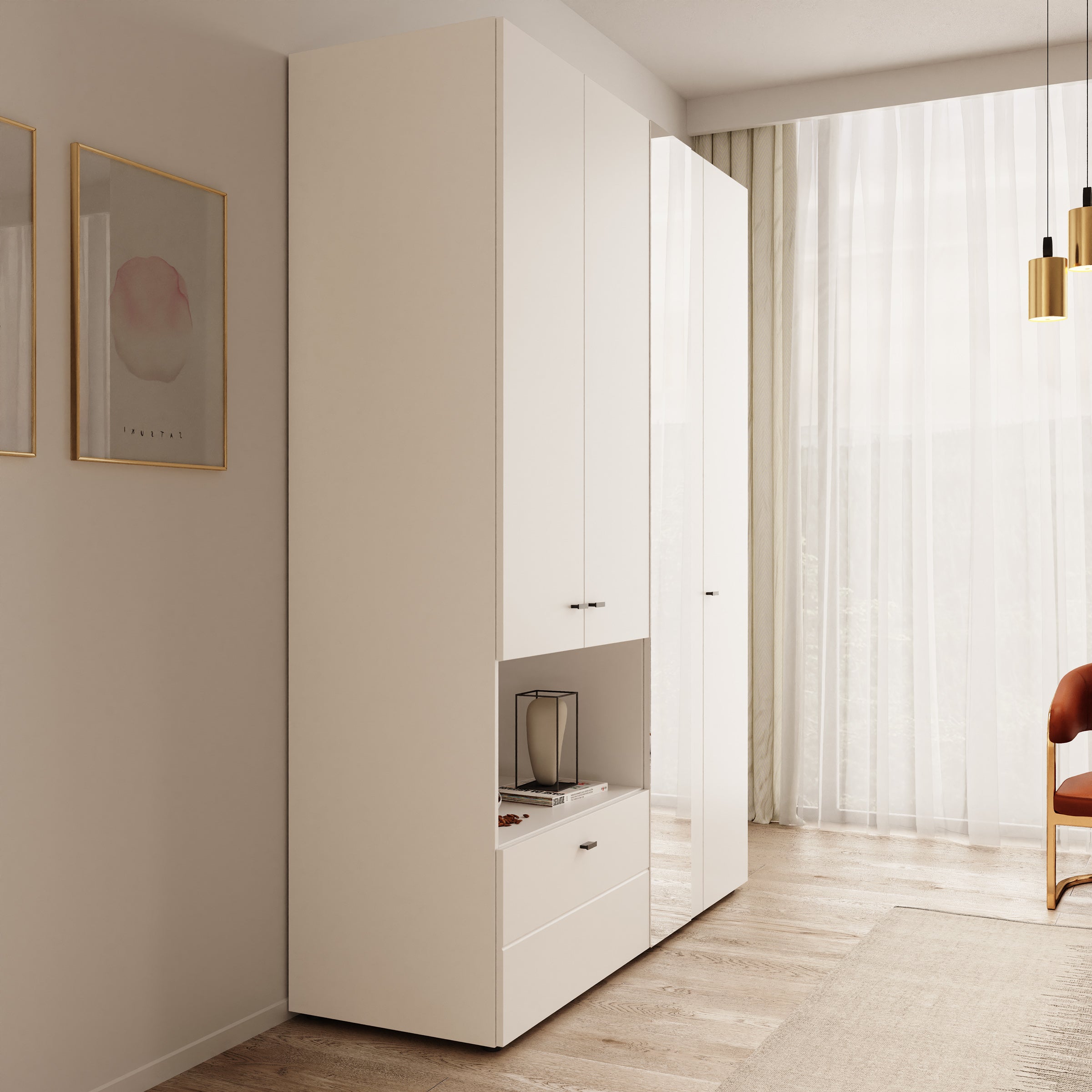 Calista - Kledingkast met 4 deuren - Wit - 155x52x208 cm