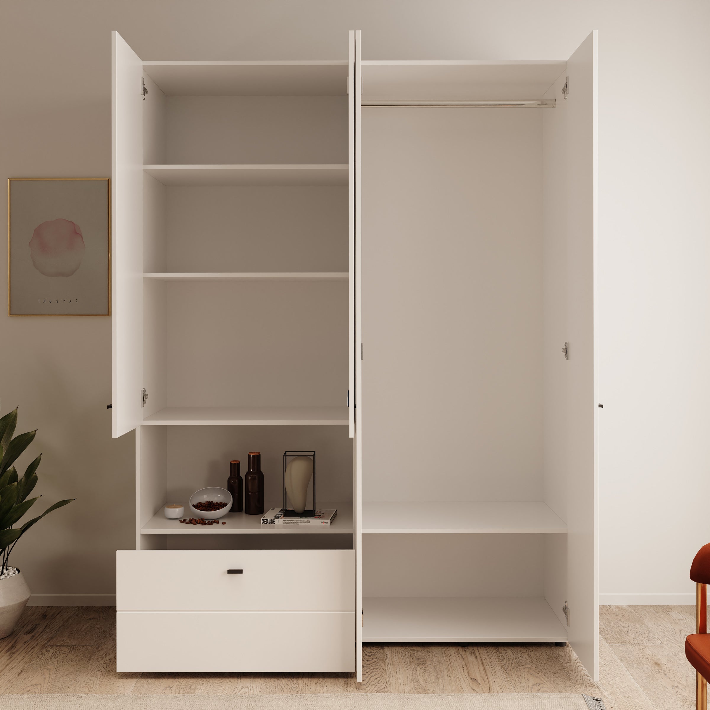 Calista - Kledingkast met 4 deuren - Wit - 155x52x208 cm