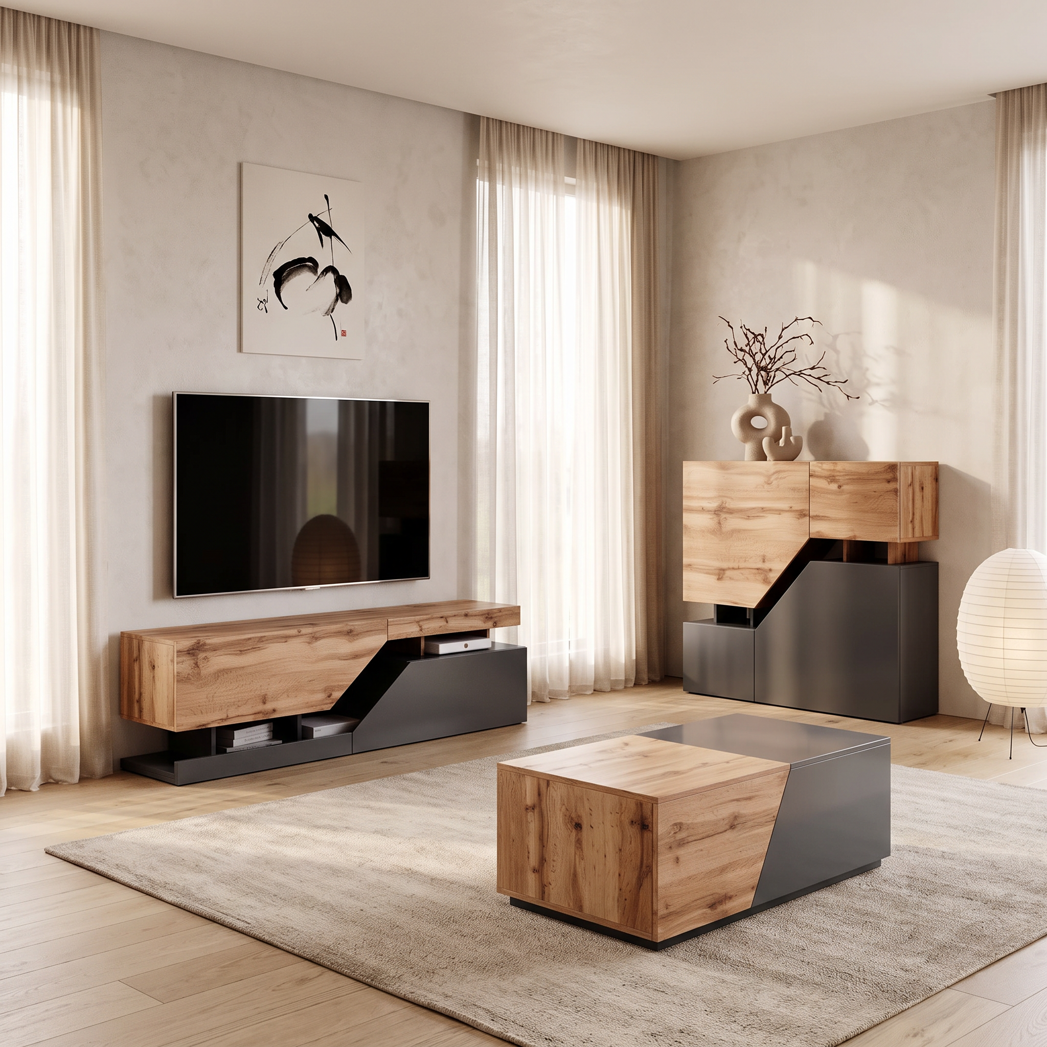 Canberra - Complete Woonkamer - Eikenpatroon/ Antraciet - Klein 1