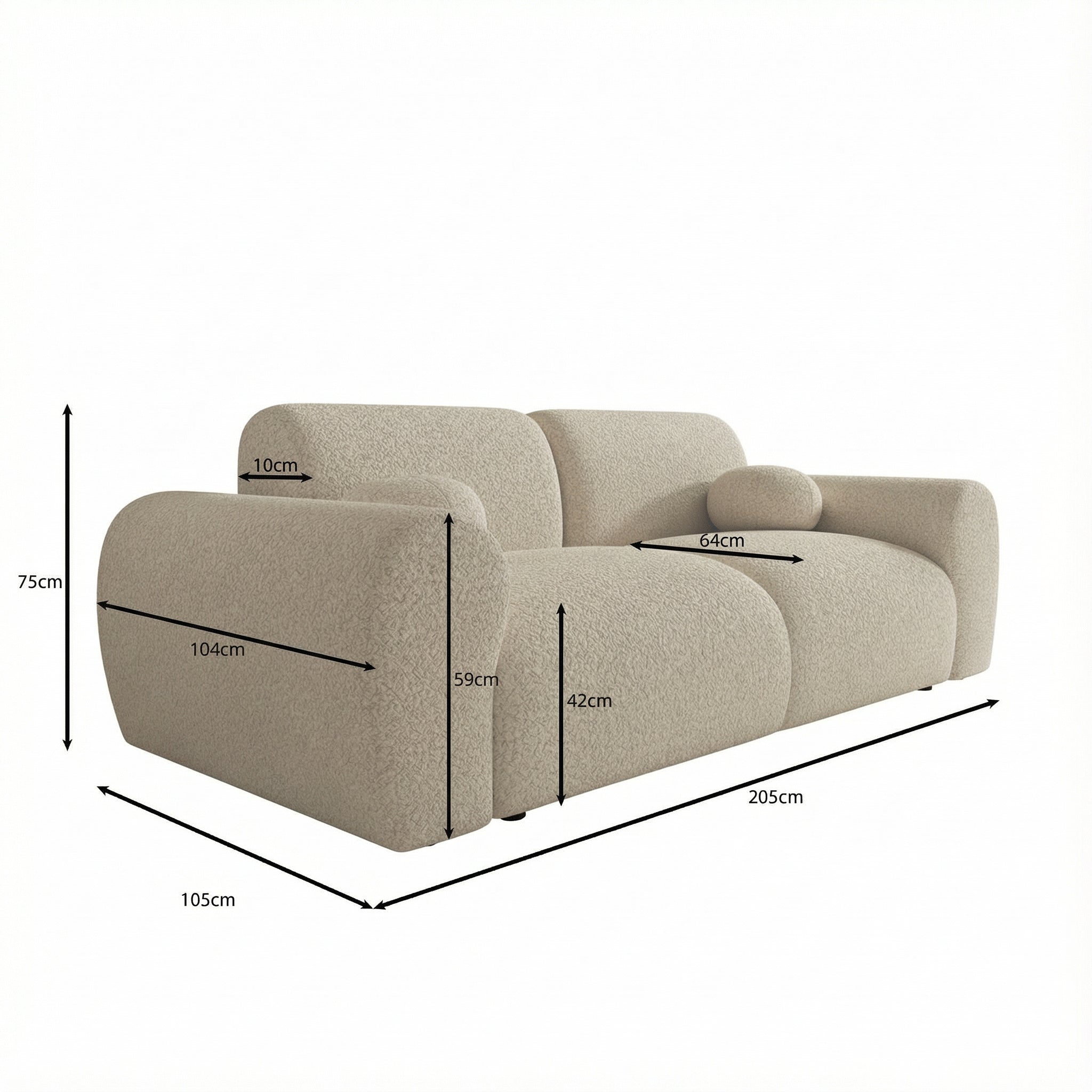 Canyon - 2-zitsbank - Teddystof beige - 205x105x75 cm