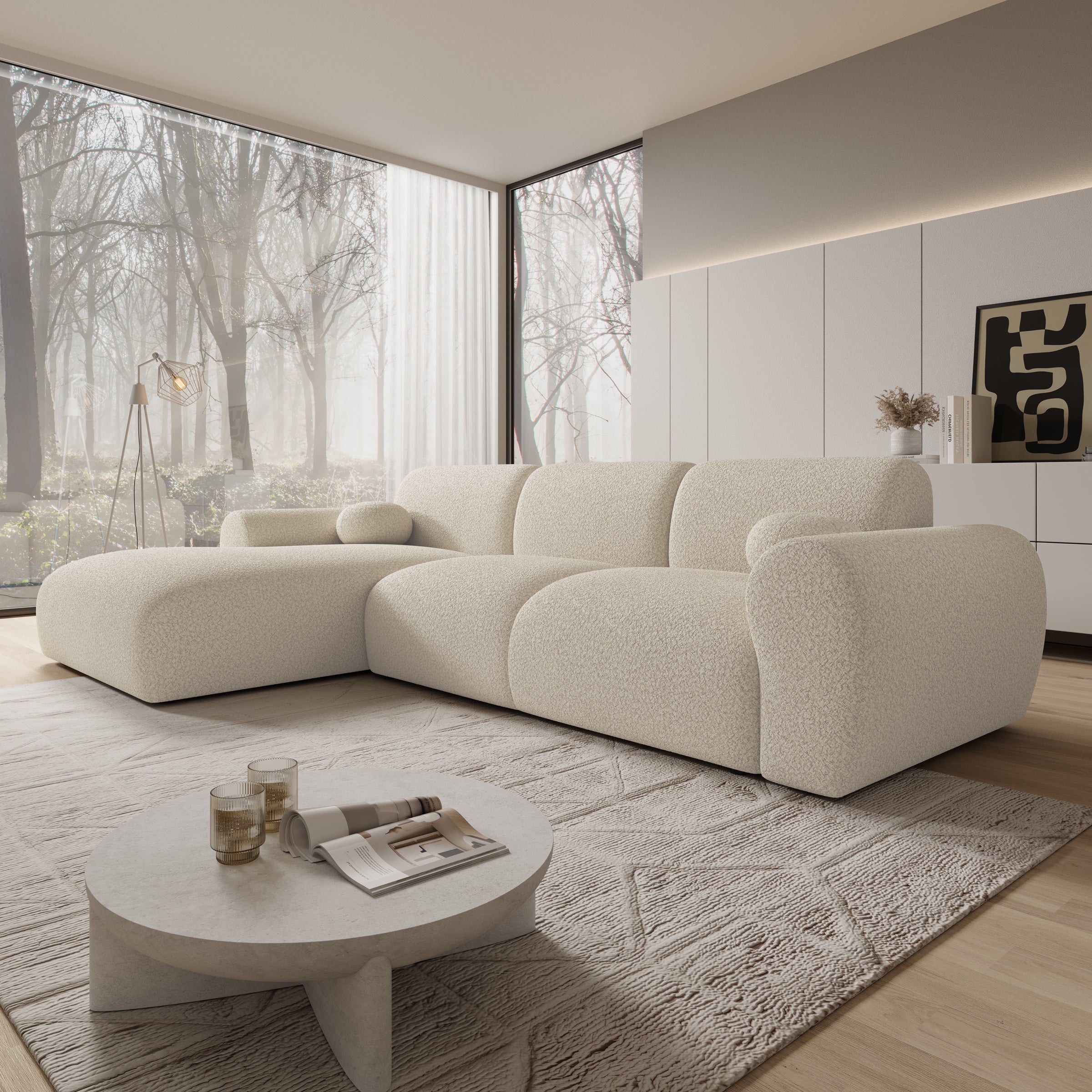 Canyon - Hoekbank 4-zits met chaise longue - Teddystof beige - Links