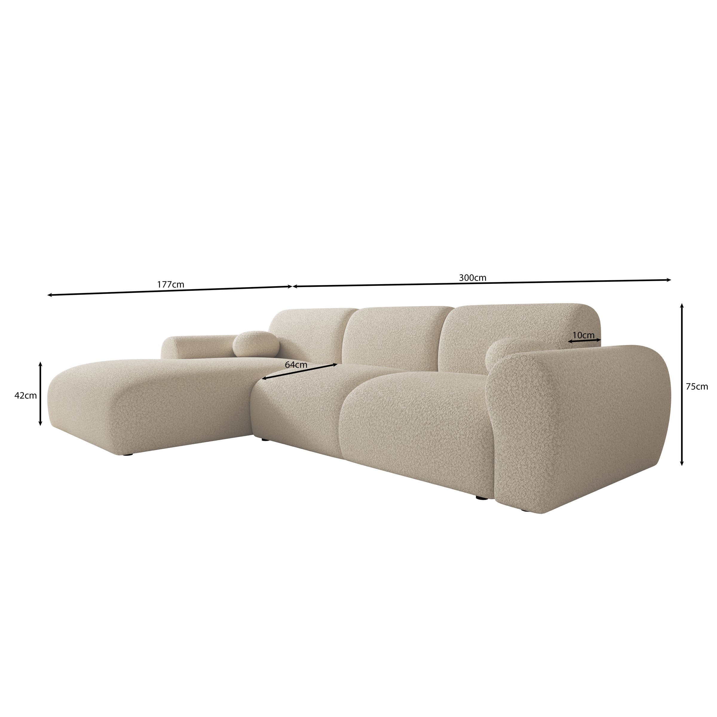 Canyon - Hoekbank 4-zits met chaise longue - Teddystof beige - Links