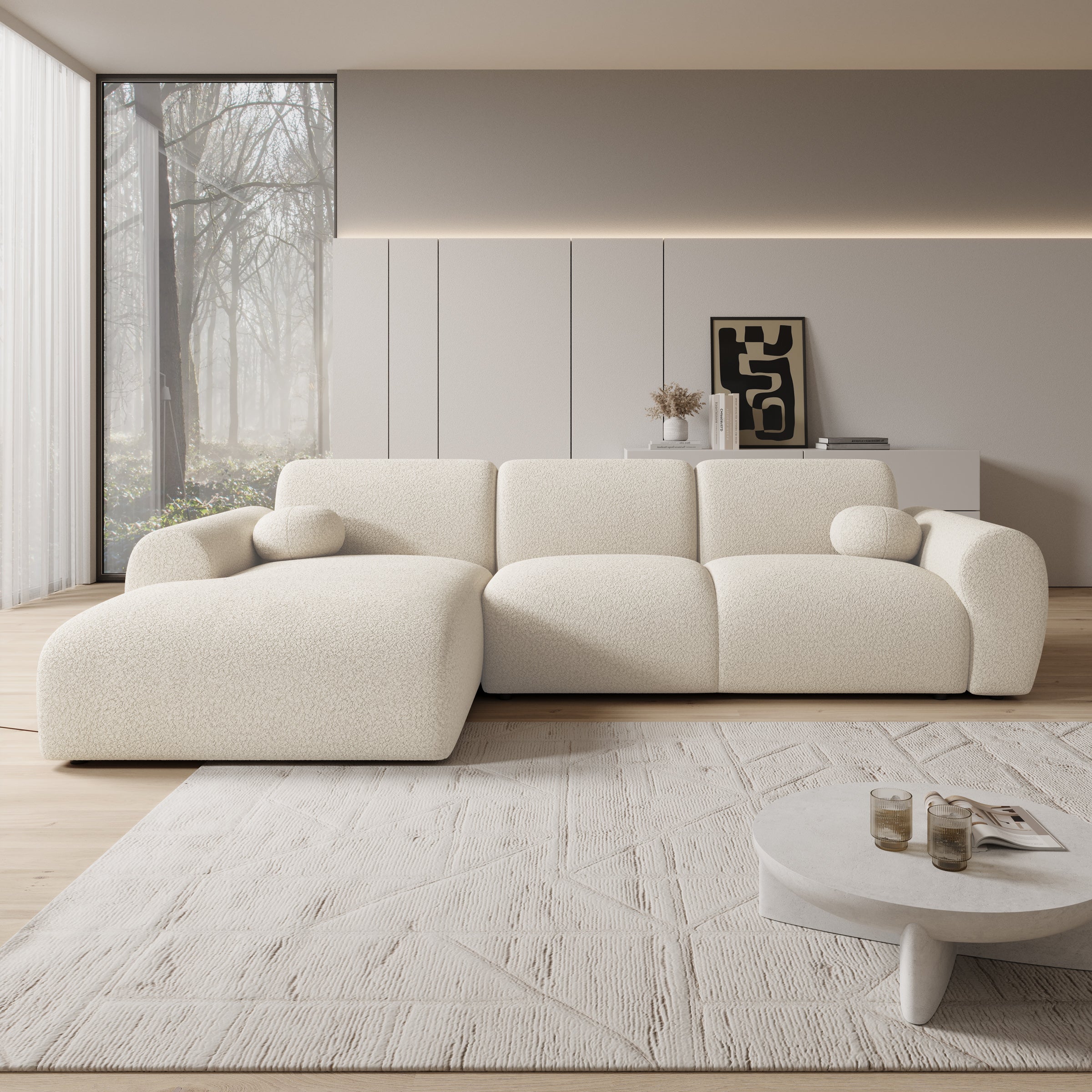 Canyon - Hoekbank 4-zits met chaise longue - Teddystof beige - Links