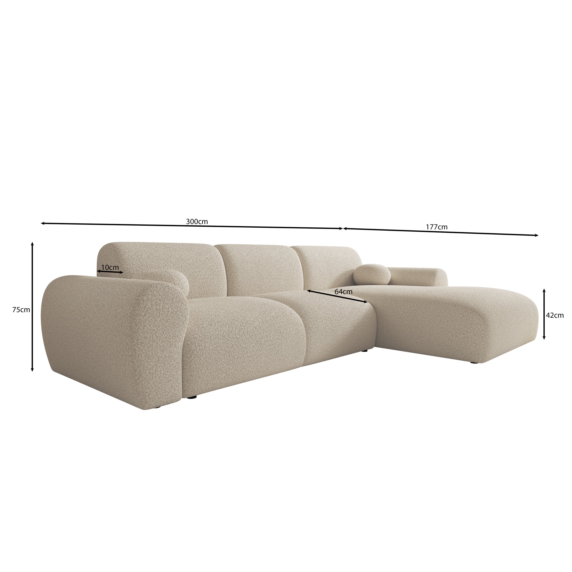 Canyon - Hoekbank 4-zits met chaise longue - Teddystof beige - Rechts