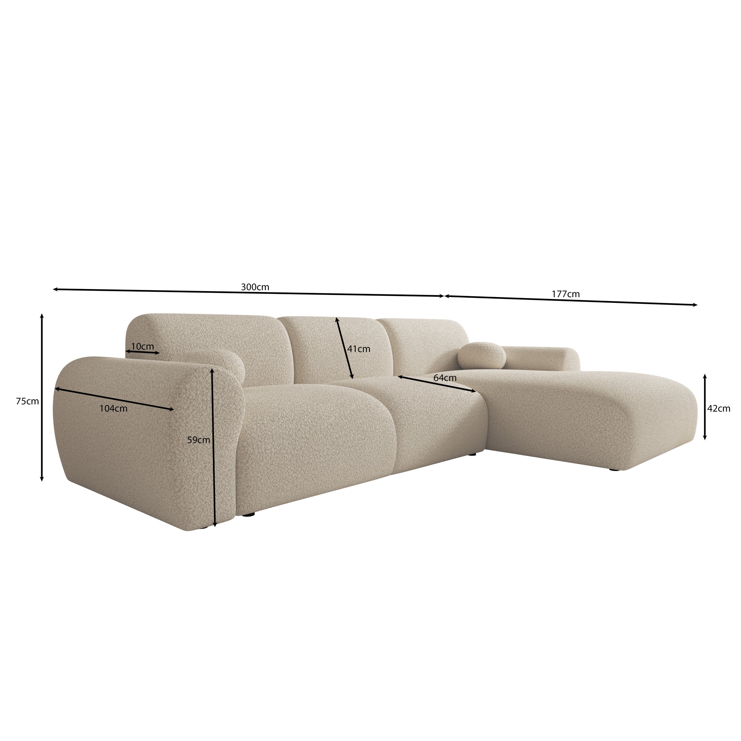 Canyon - Hoekbank 4-zits met chaise longue - Teddystof beige - Rechts