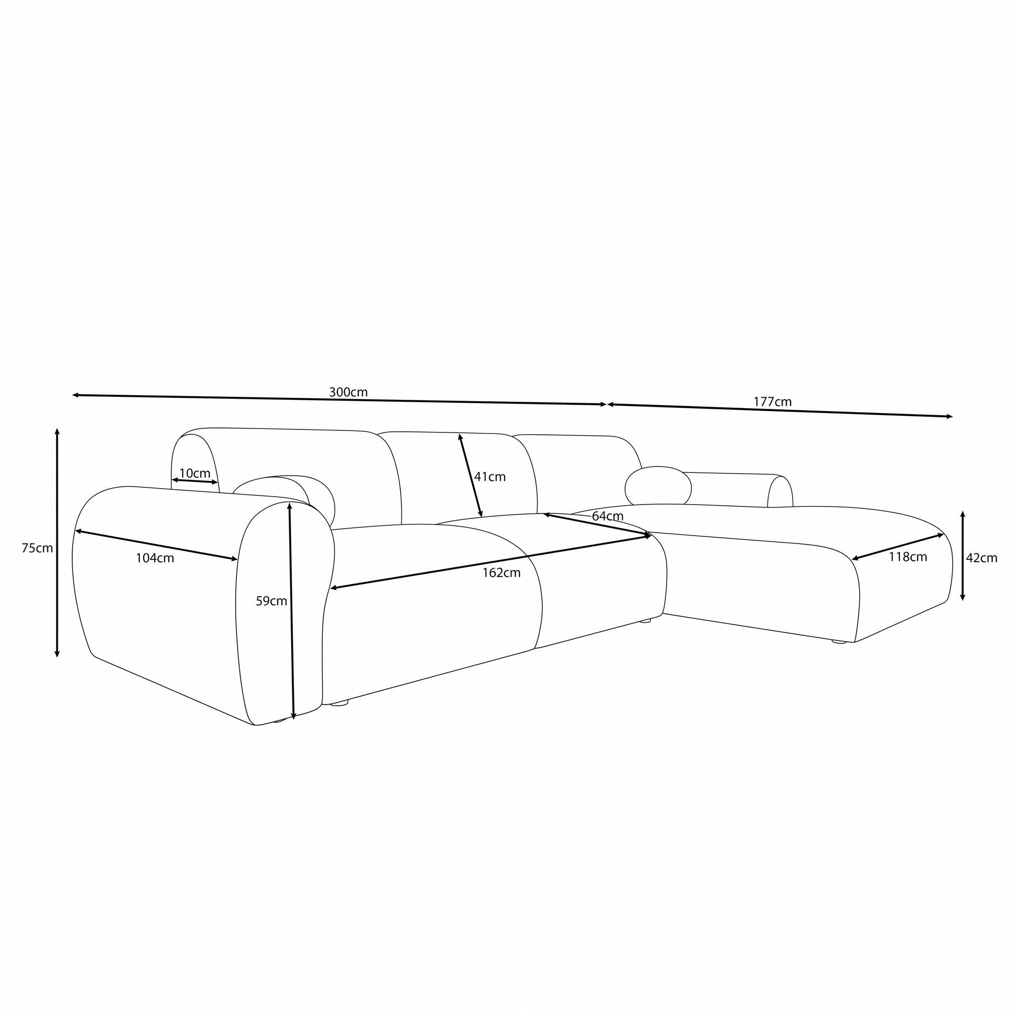 Canyon - Hoekbank 4-zits met chaise longue - Teddystof beige - Rechts