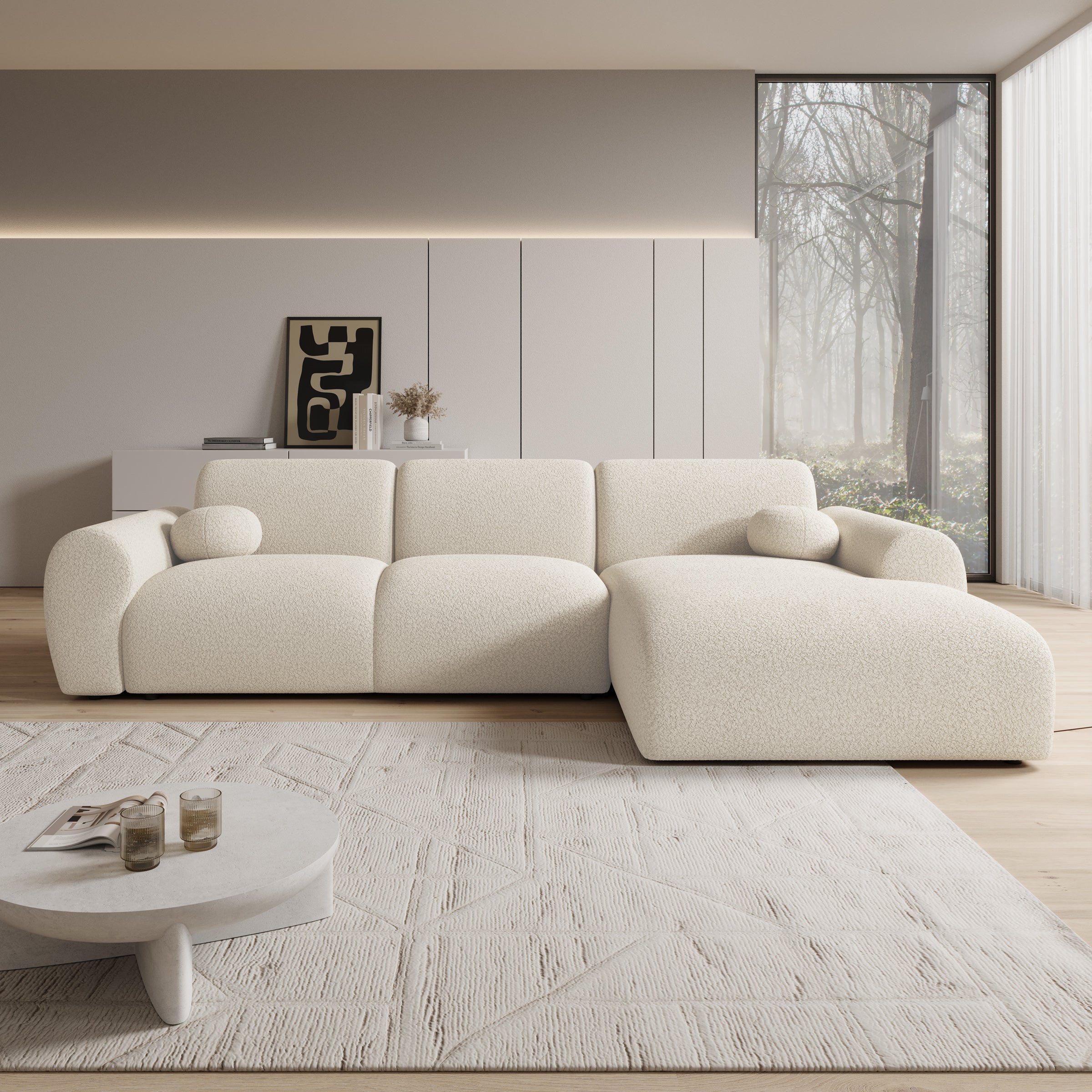 Canyon - Hoekbank 4-zits met chaise longue - Teddystof beige - Rechts