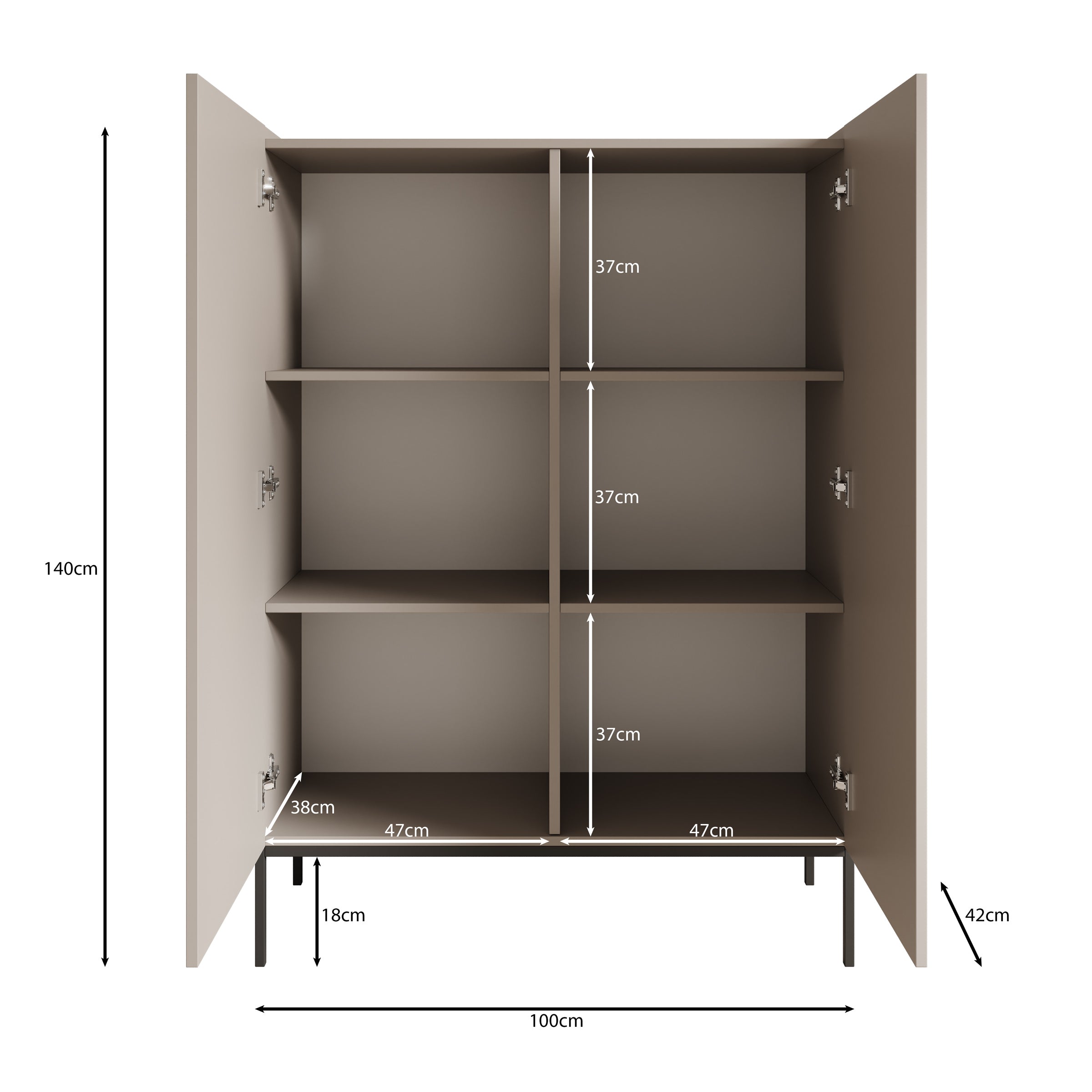 Capri - Dressoir - Beige - 100x42x140 cm