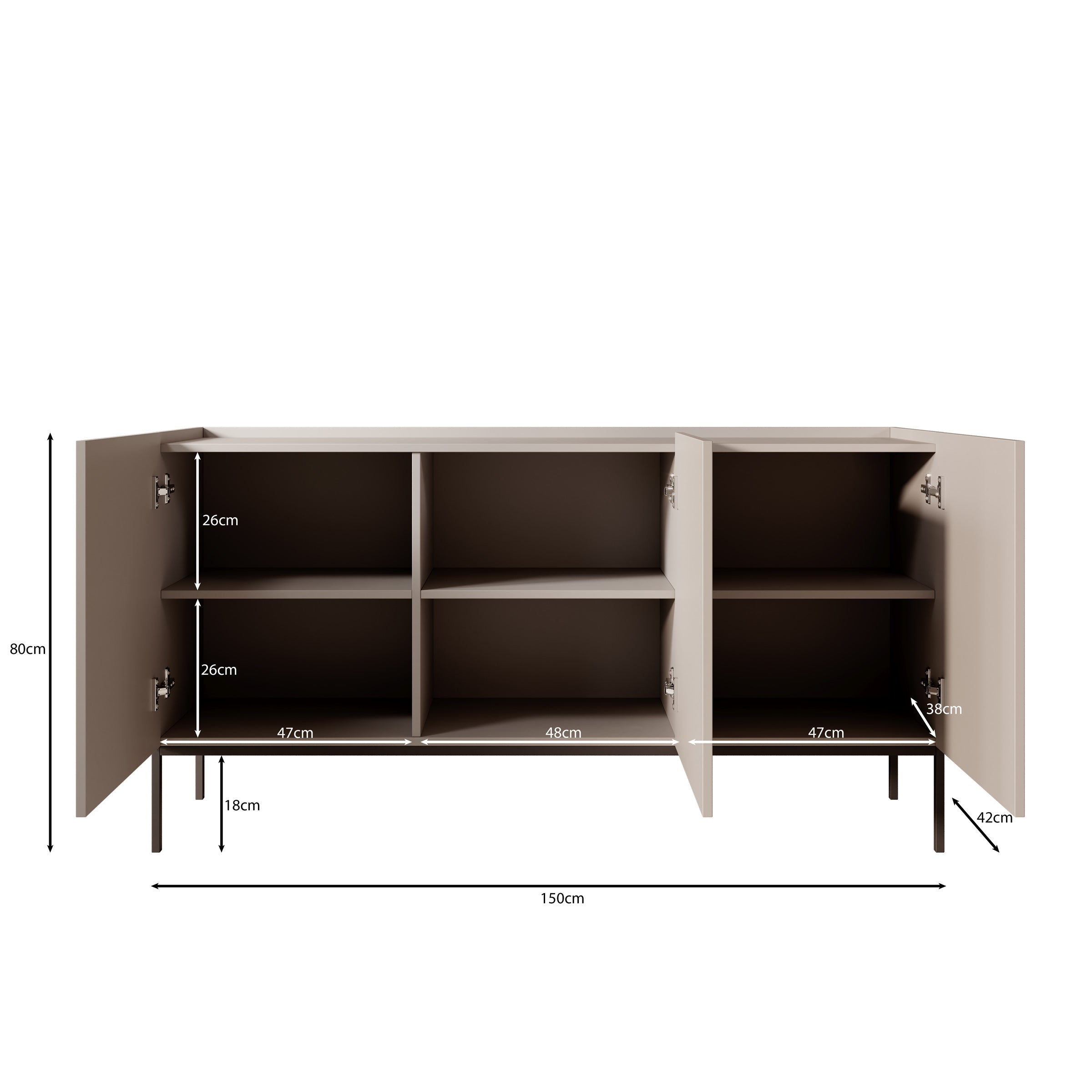 Capri - Dressoir - Beige - 150x42x80 cm