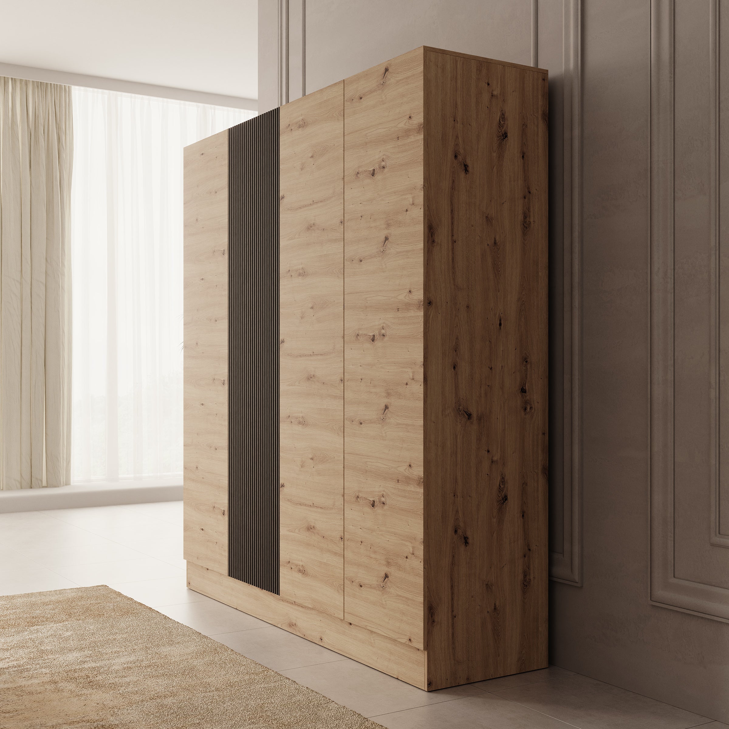 Capri - Kledingkast 4-deurs - Eiken - 205x55x220 cm