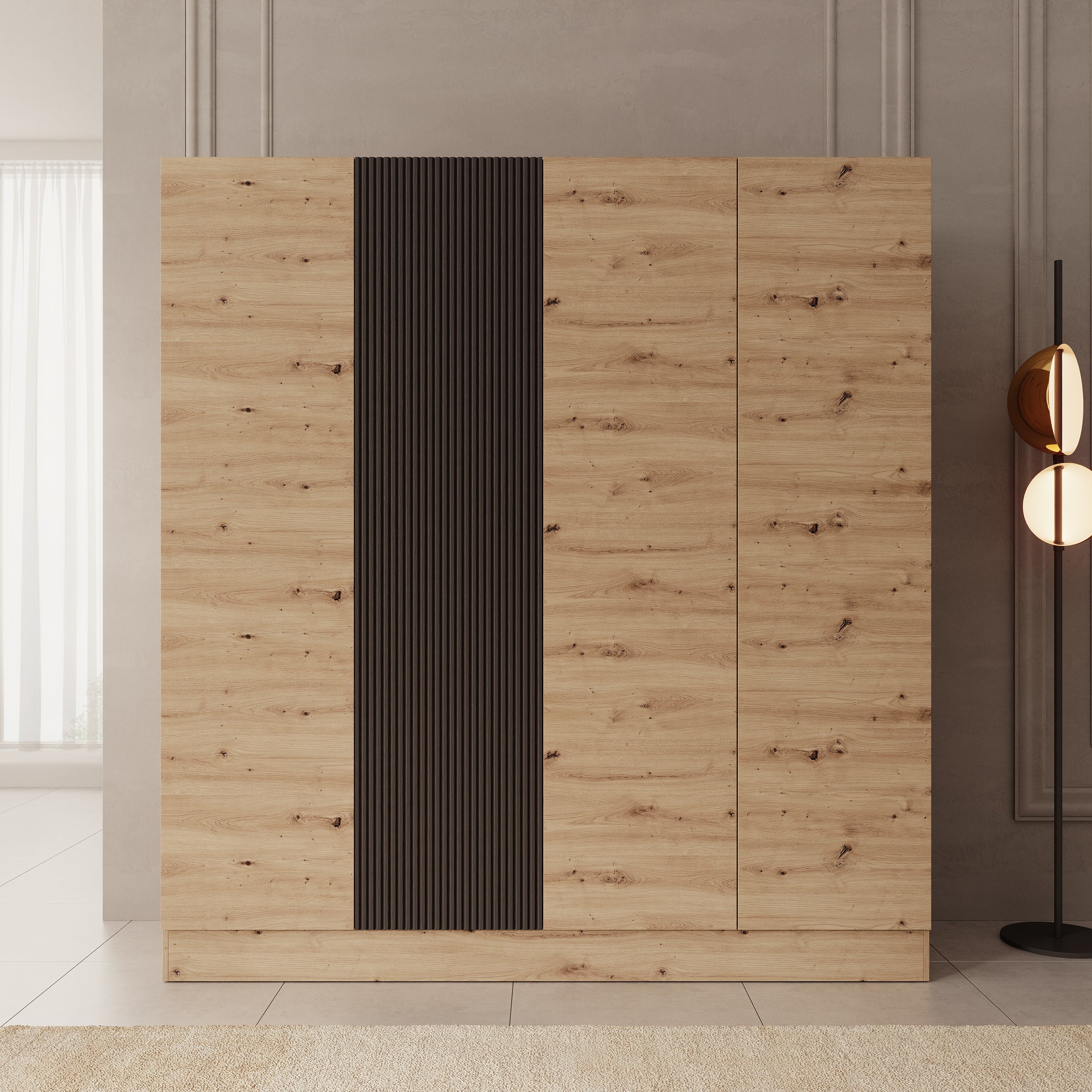 Capri - Kledingkast 4-deurs - Eiken - 205x55x220 cm