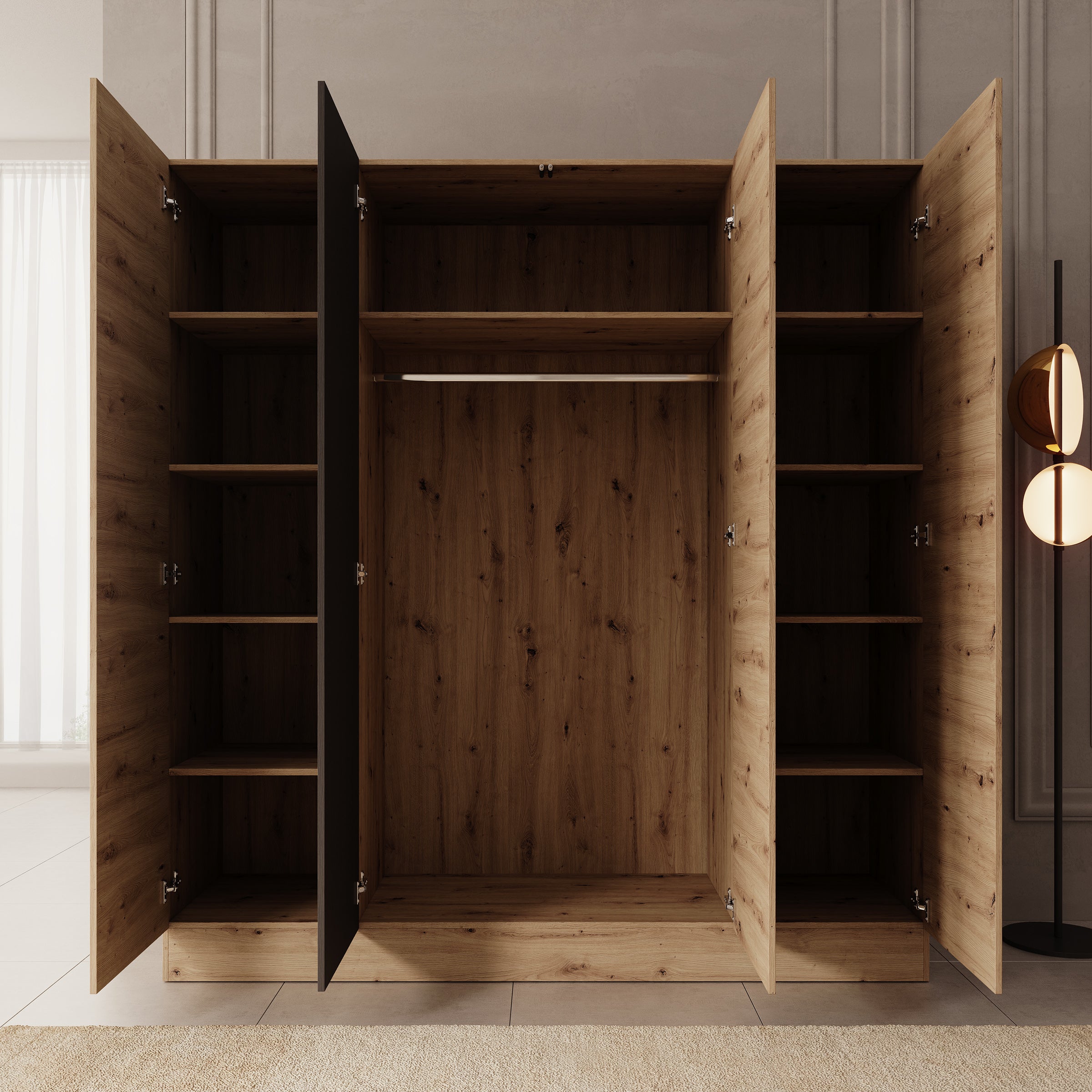 Capri - Kledingkast 4-deurs - Eiken - 205x55x220 cm