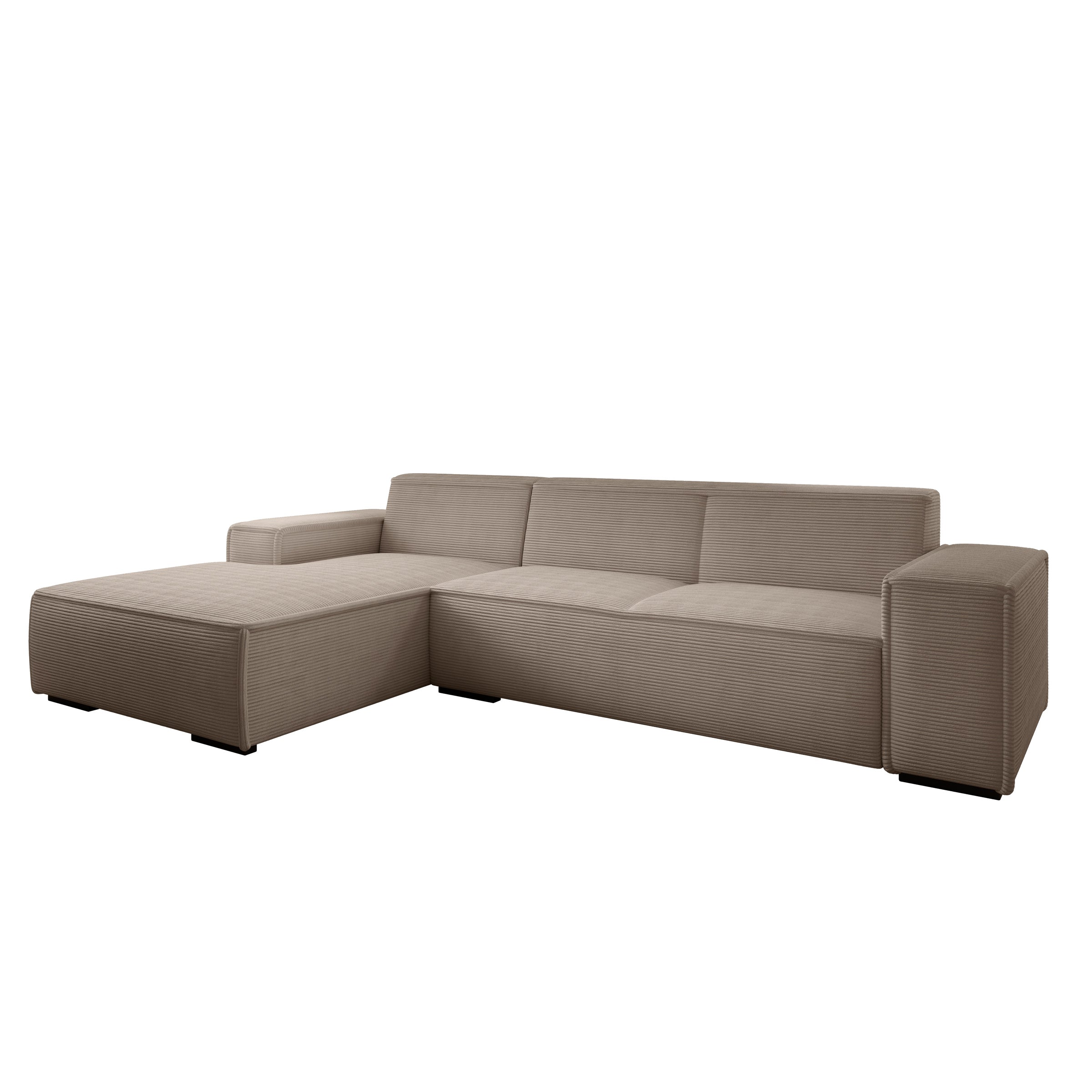 Cardiff - Hoekbank 3-zits met chaise longue - Ribstof bruin - Links