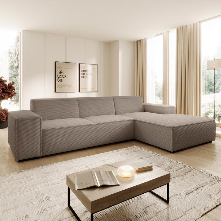 Cardiff - Hoekbank 3-zits met chaise longue - Ribstof bruin - Rechts