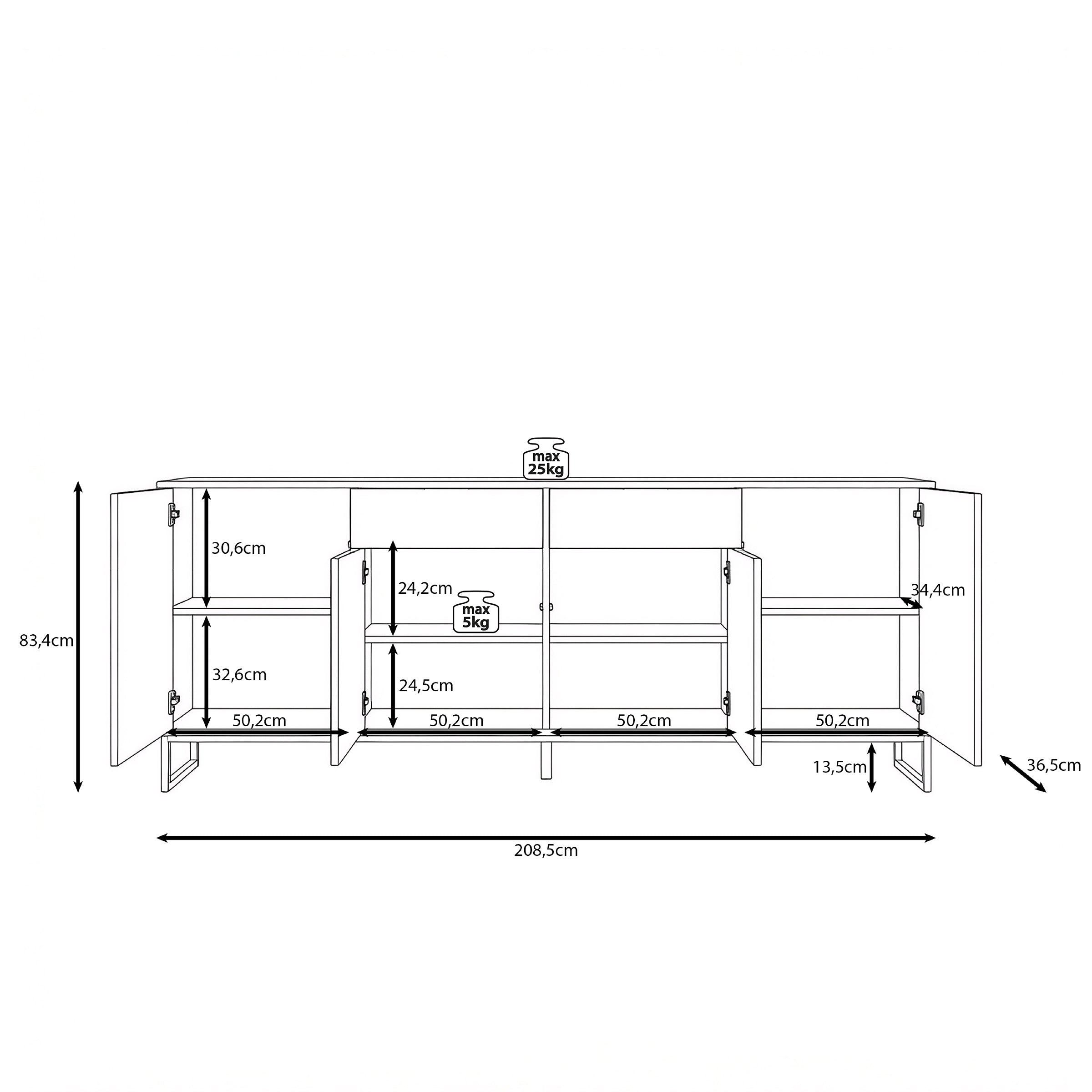Cavero - Dressoir - Beige - 209x37x83 cm