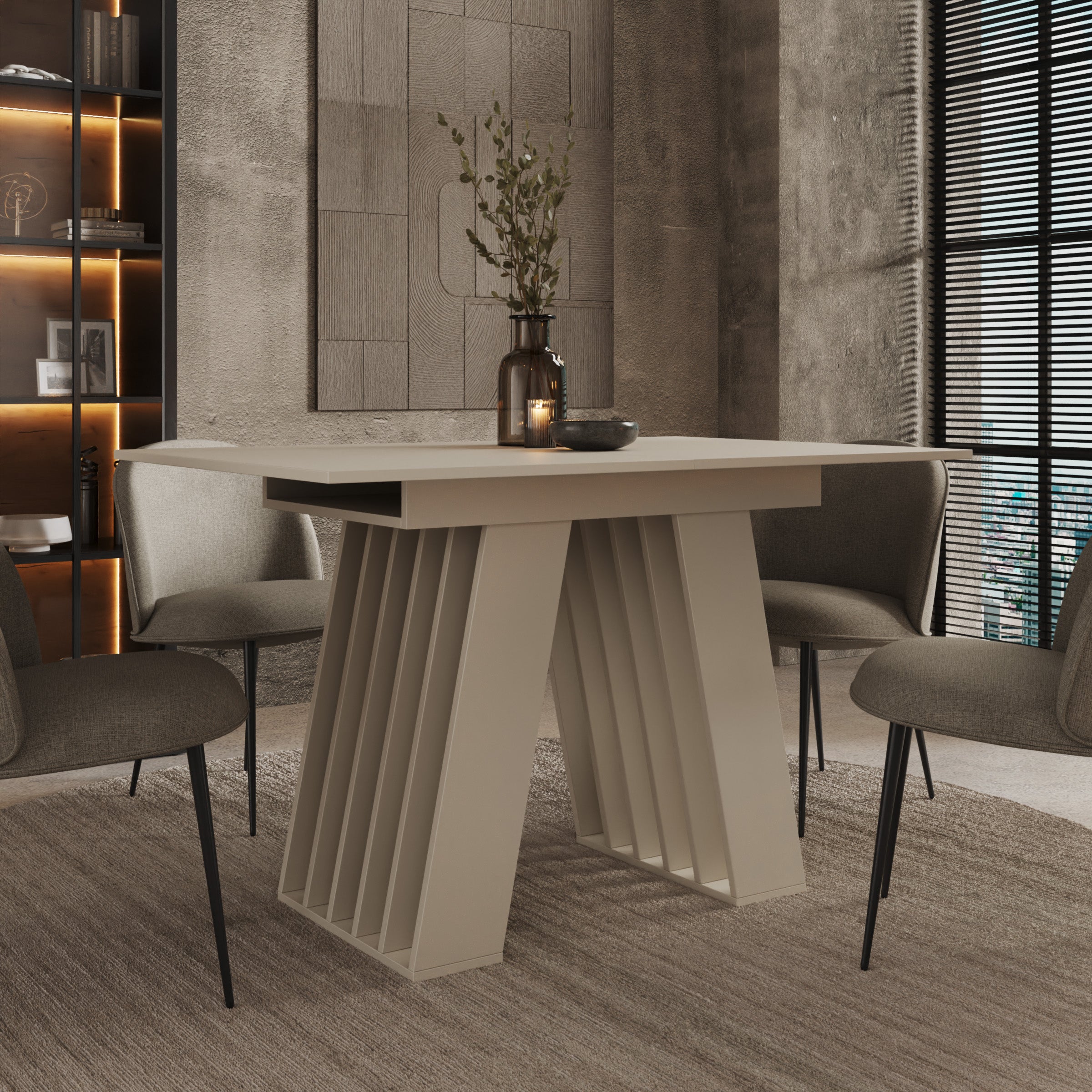 Cavero - Eetkamertafel  - Uitschuifbaar - Beige - 120-160x80x75 cm