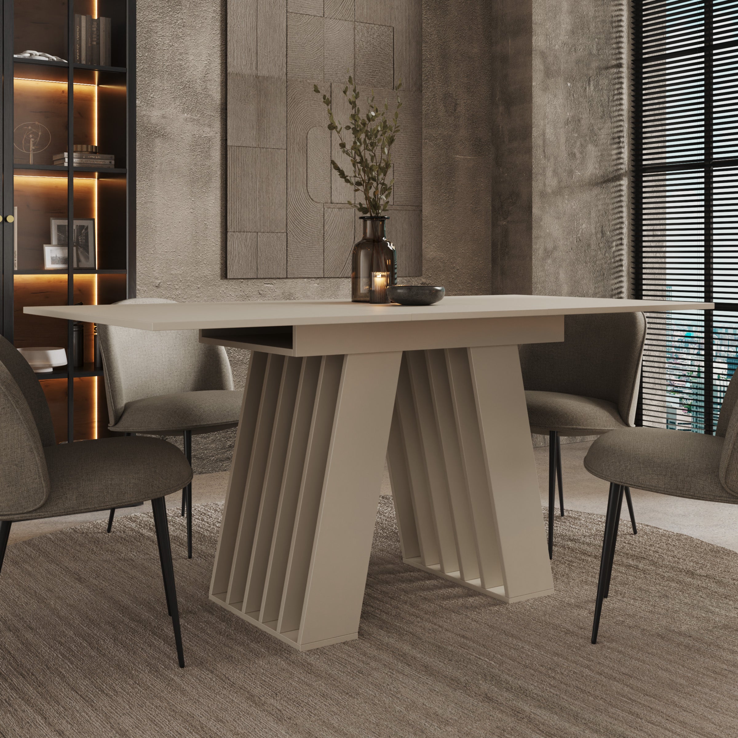 Cavero - Eetkamertafel  - Uitschuifbaar - Beige - 120-160x80x75 cm