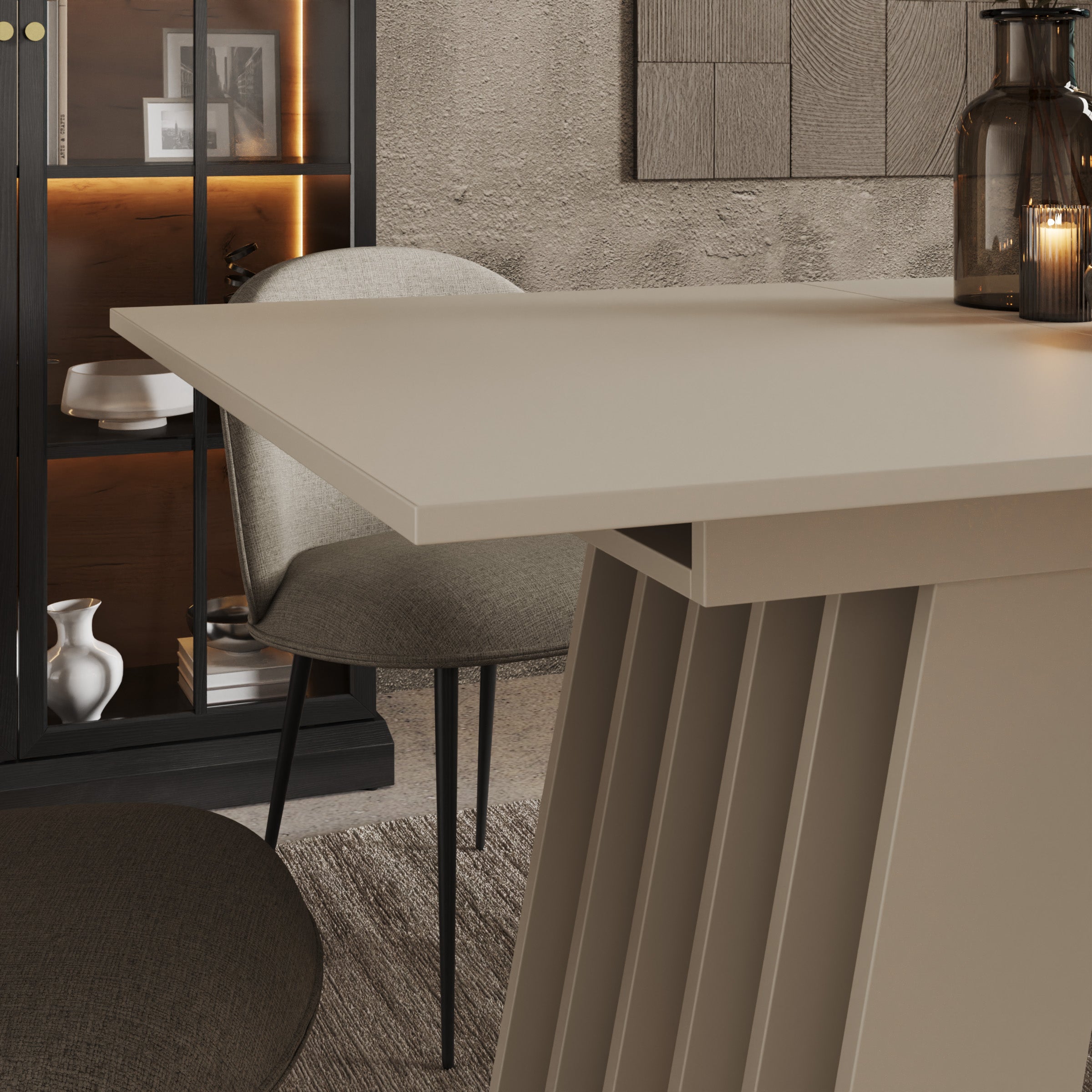 Cavero - Eetkamertafel  - Uitschuifbaar - Beige - 120-160x80x75 cm