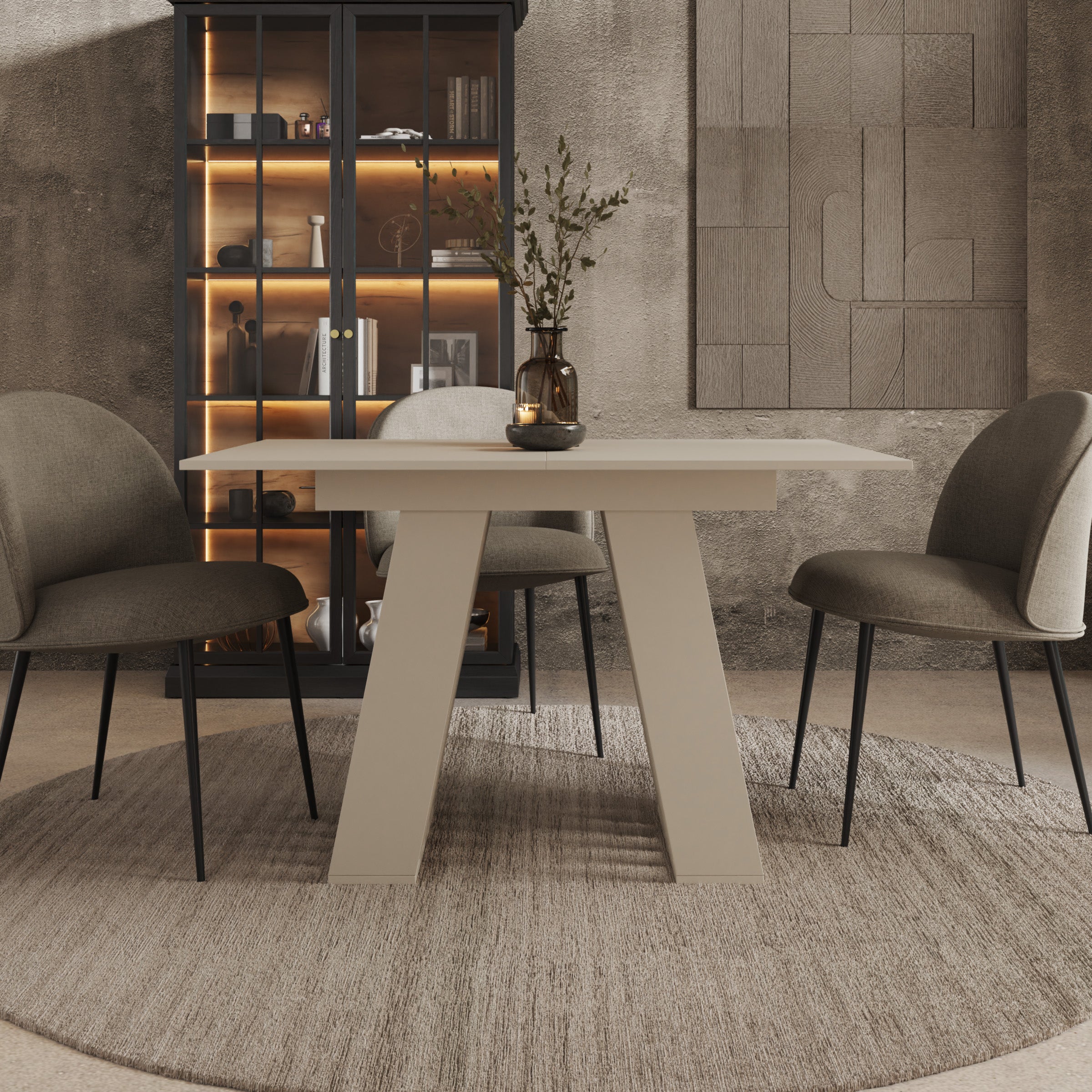 Cavero - Eetkamertafel  - Uitschuifbaar - Beige - 120-160x80x75 cm