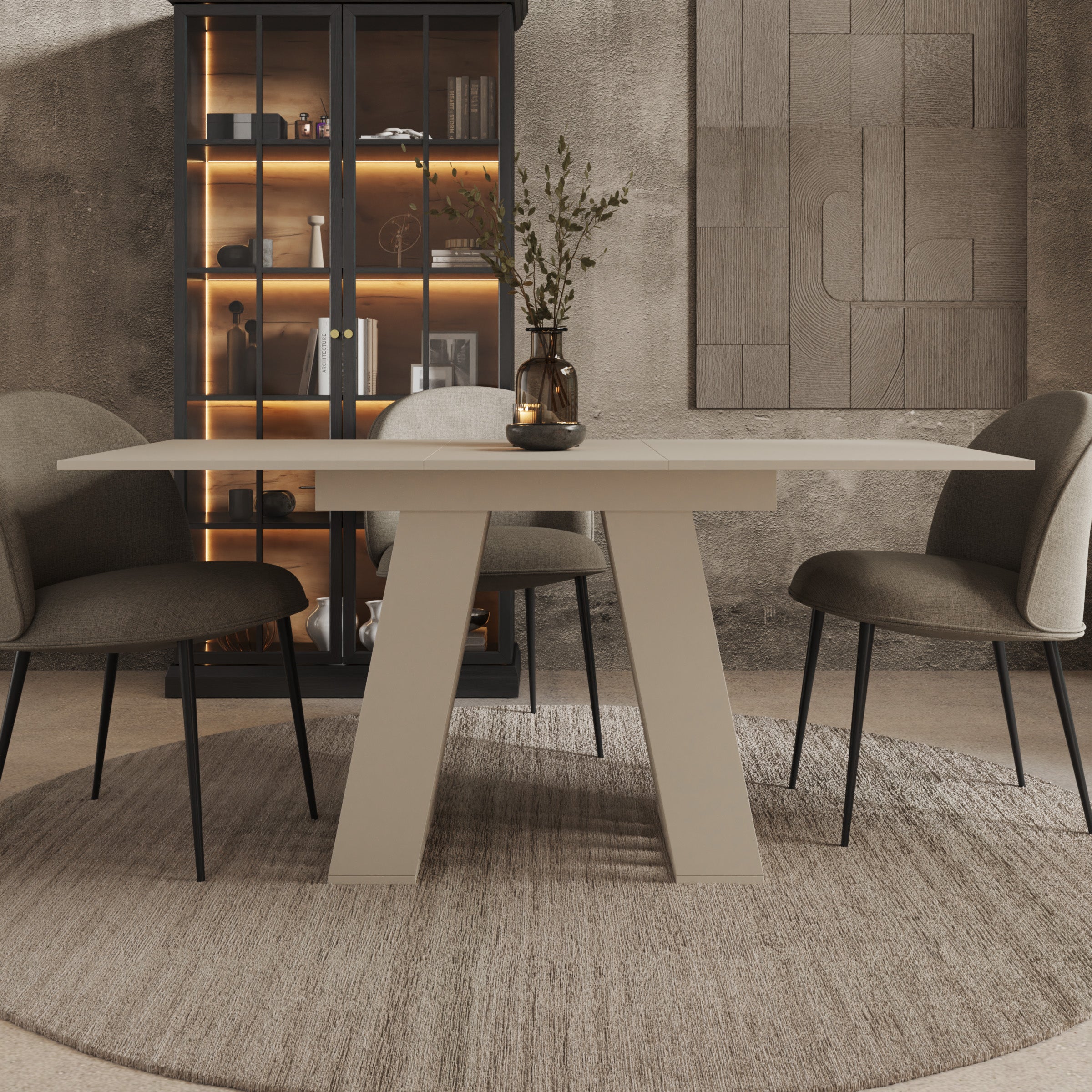 Cavero - Eetkamertafel  - Uitschuifbaar - Beige - 120-160x80x75 cm
