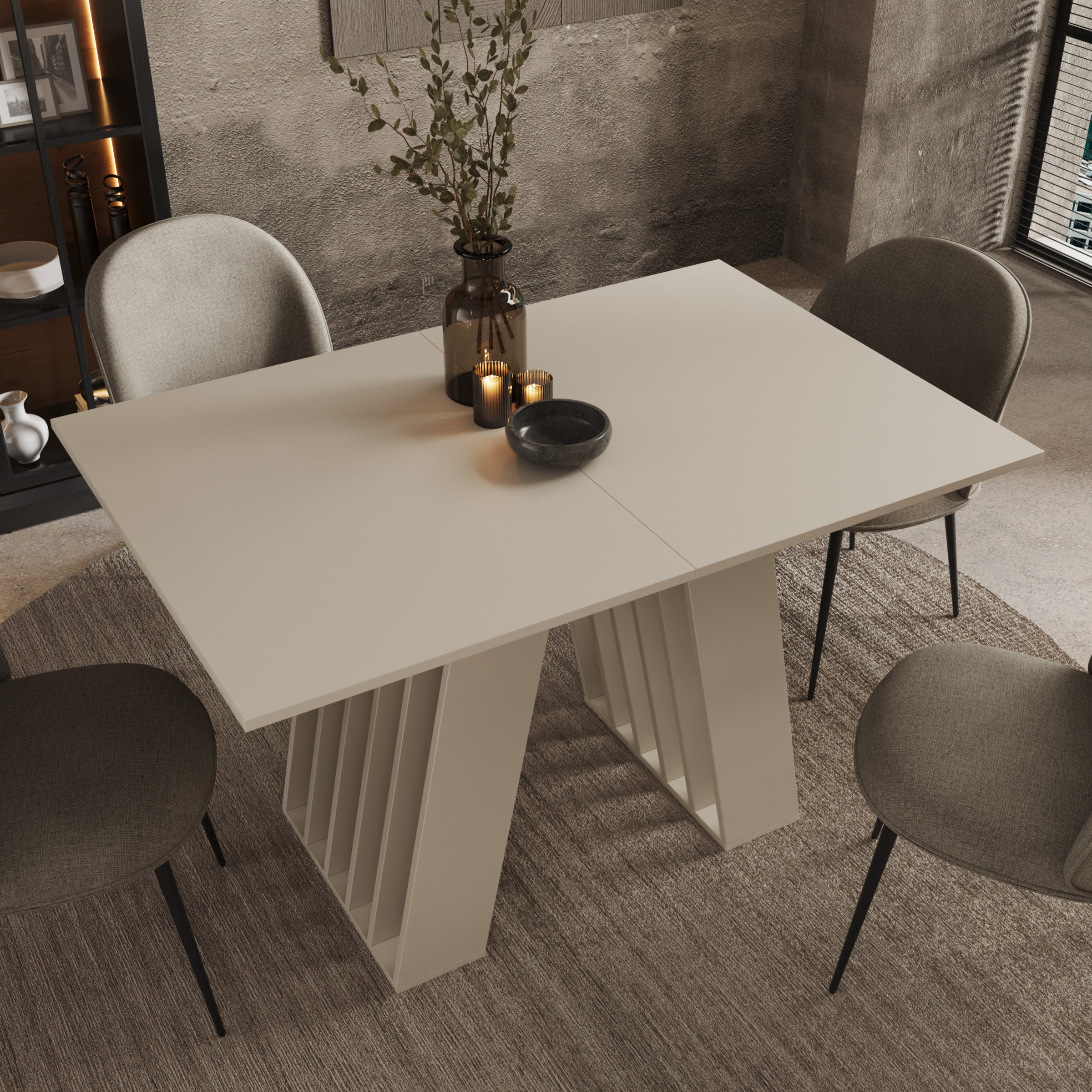 Cavero - Eetkamertafel  - Uitschuifbaar - Beige - 120-160x80x75 cm