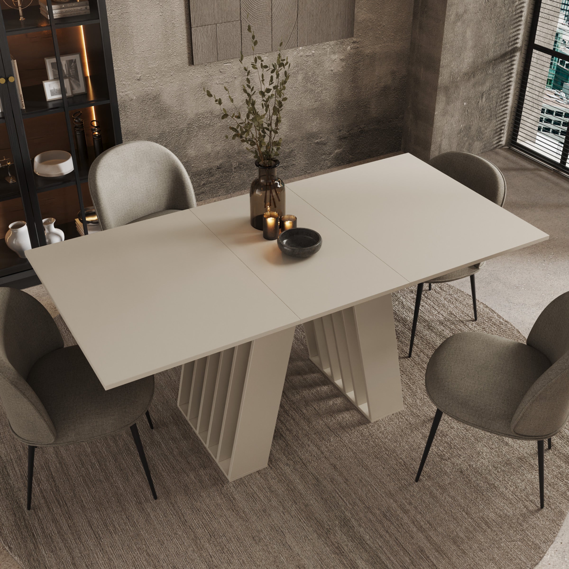 Cavero - Eetkamertafel  - Uitschuifbaar - Beige - 120-160x80x75 cm
