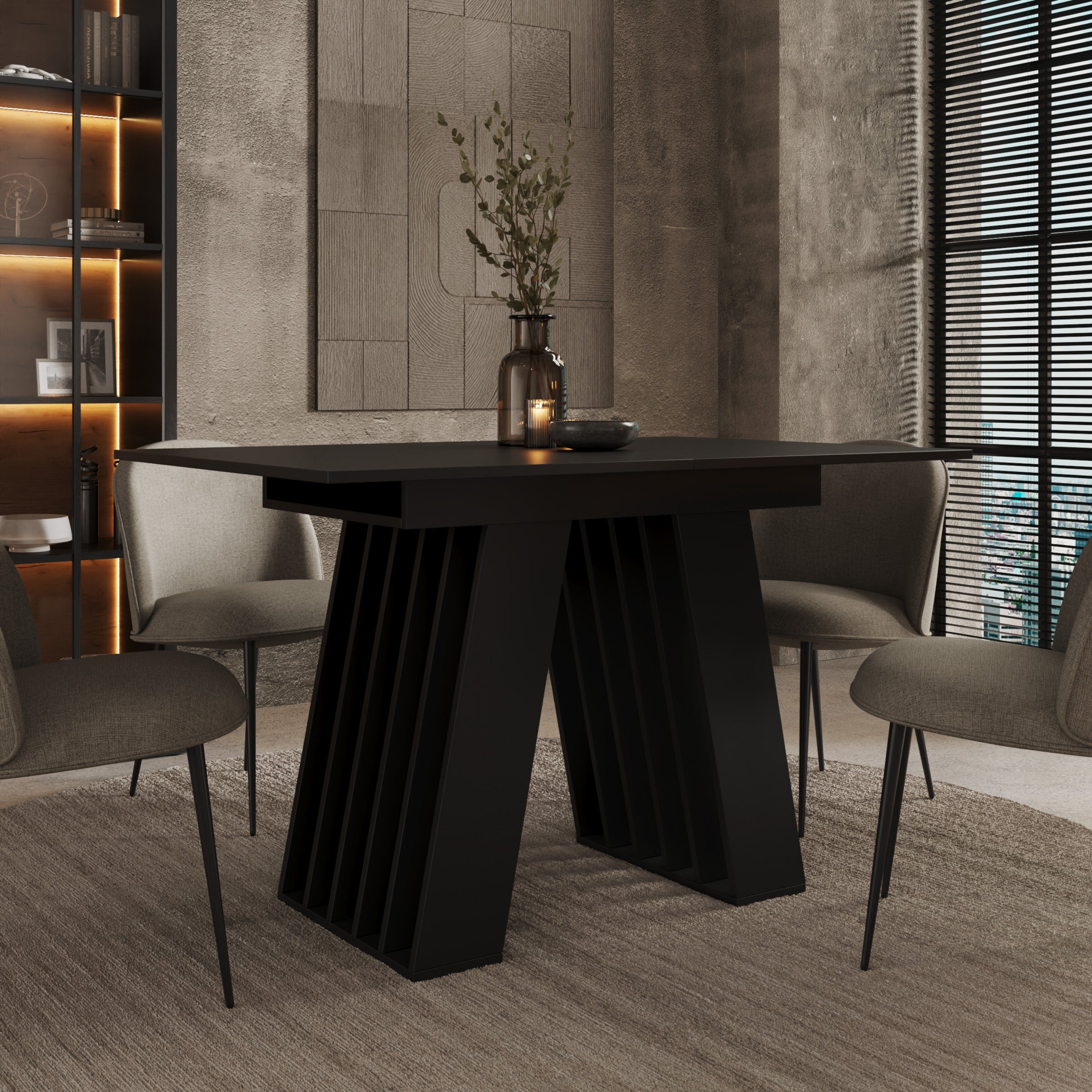 Cavero - Eetkamertafel - Uitschuifbaar - Zwart - 120-160x80x75 cm