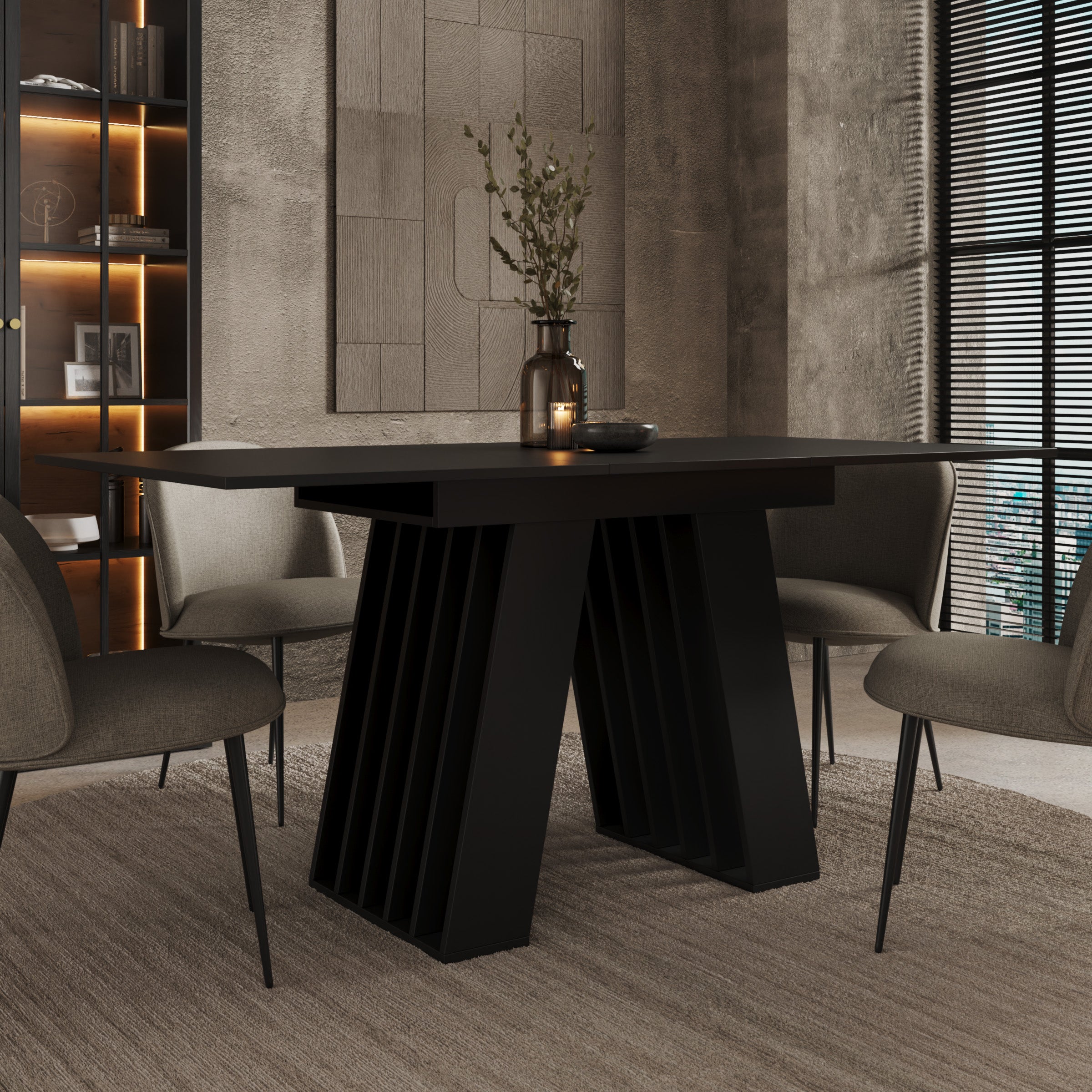 Cavero - Eetkamertafel - Uitschuifbaar - Zwart - 120-160x80x75 cm