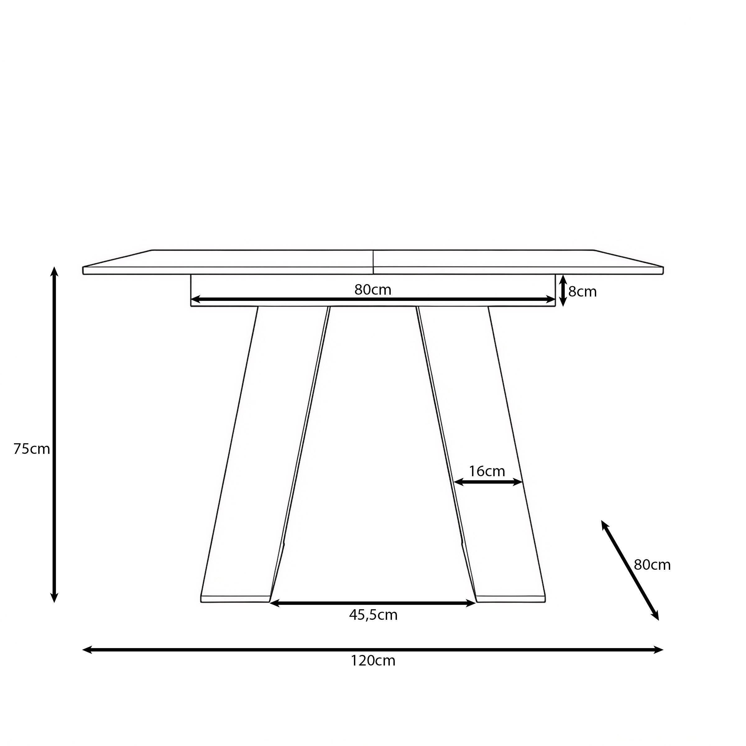 Cavero - Eetkamertafel - Uitschuifbaar - Zwart - 120-160x80x75 cm