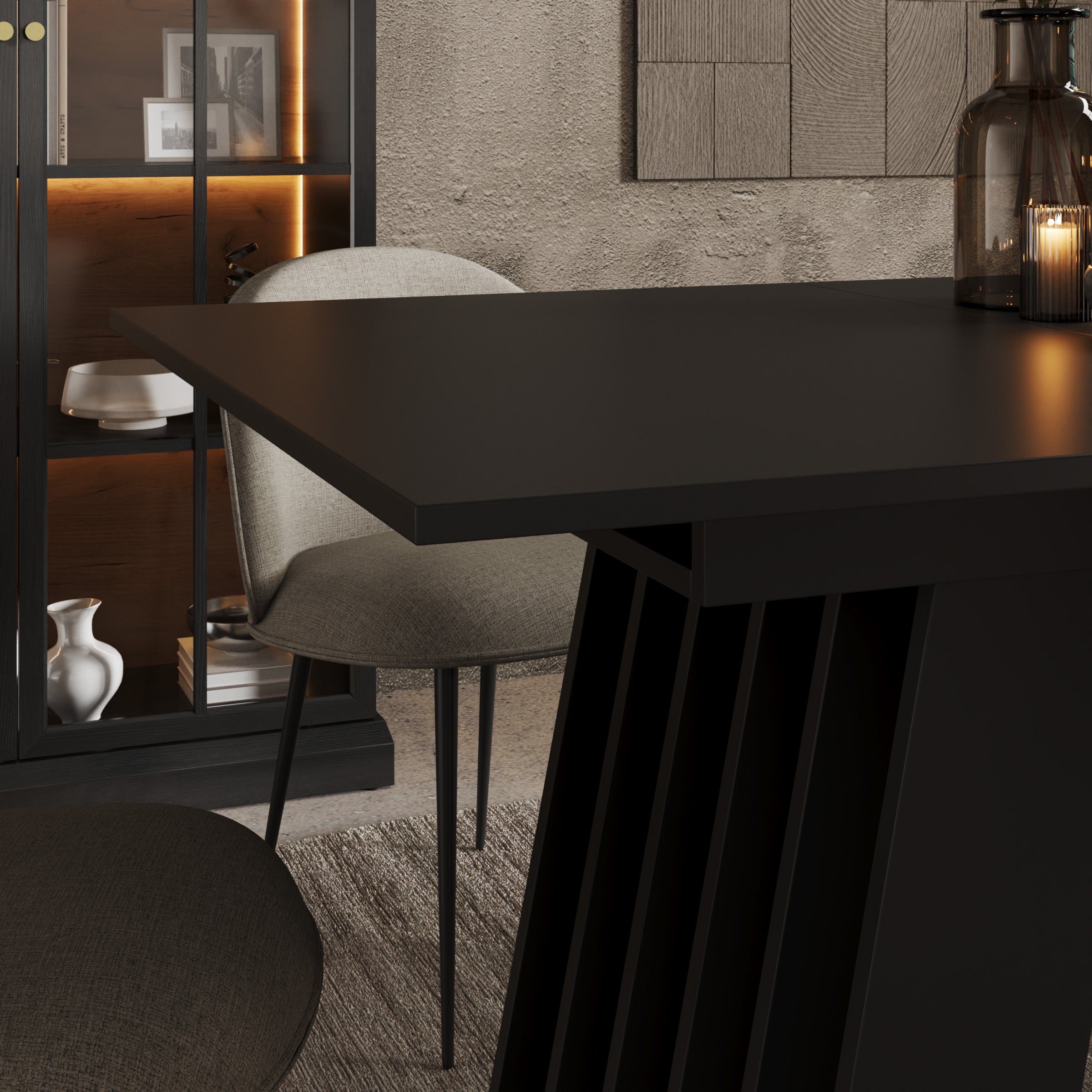 Cavero - Eetkamertafel - Uitschuifbaar - Zwart - 120-160x80x75 cm