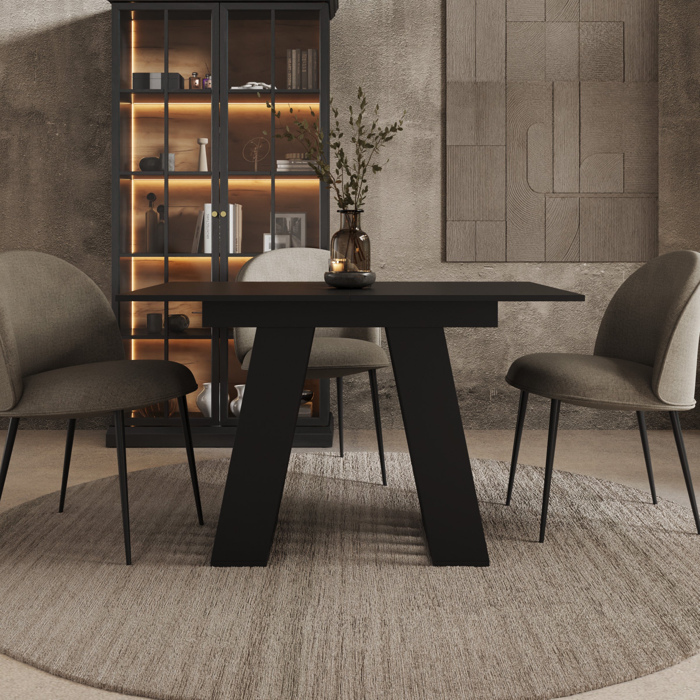 Cavero - Eetkamertafel - Uitschuifbaar - Zwart - 120-160x80x75 cm