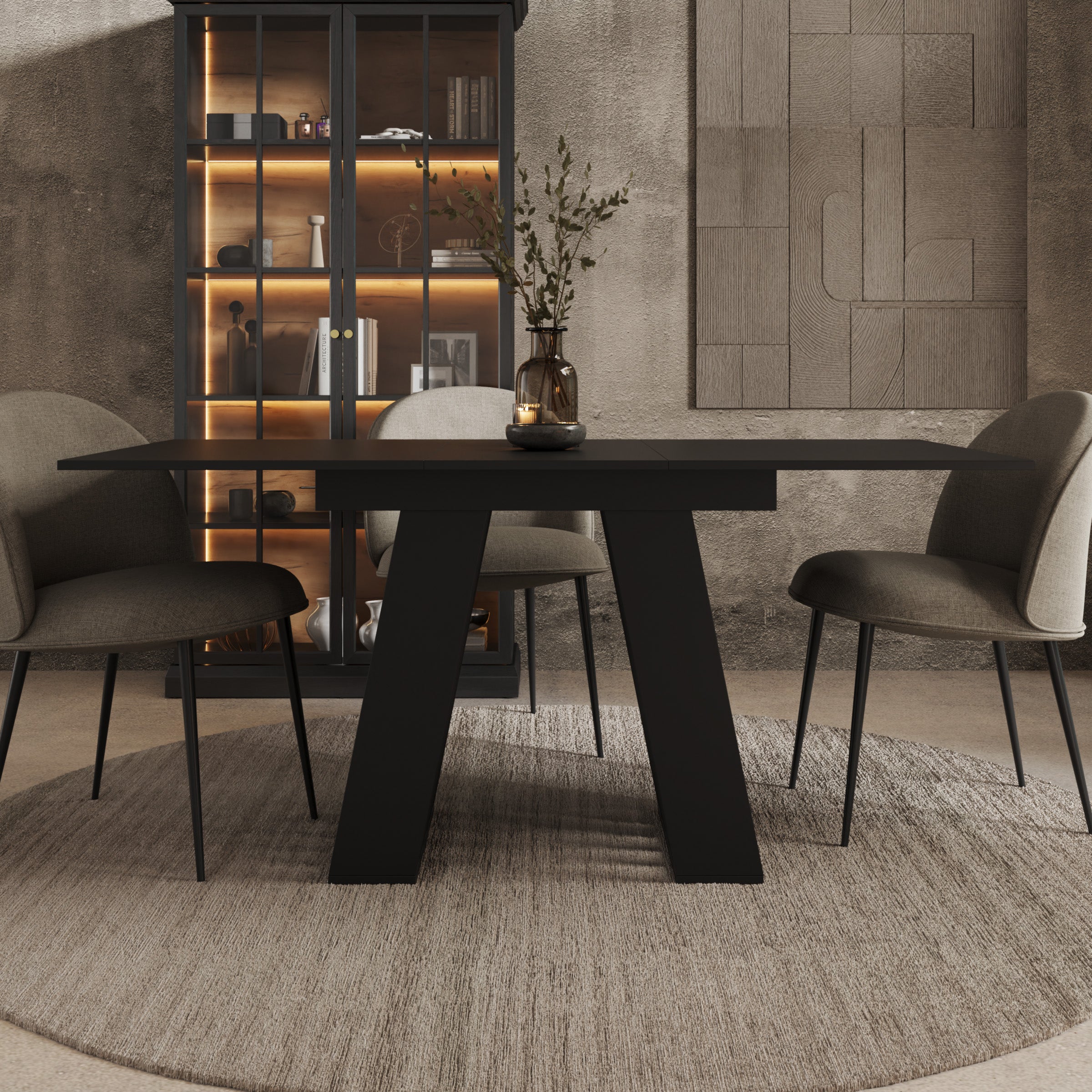 Cavero - Eetkamertafel - Uitschuifbaar - Zwart - 120-160x80x75 cm