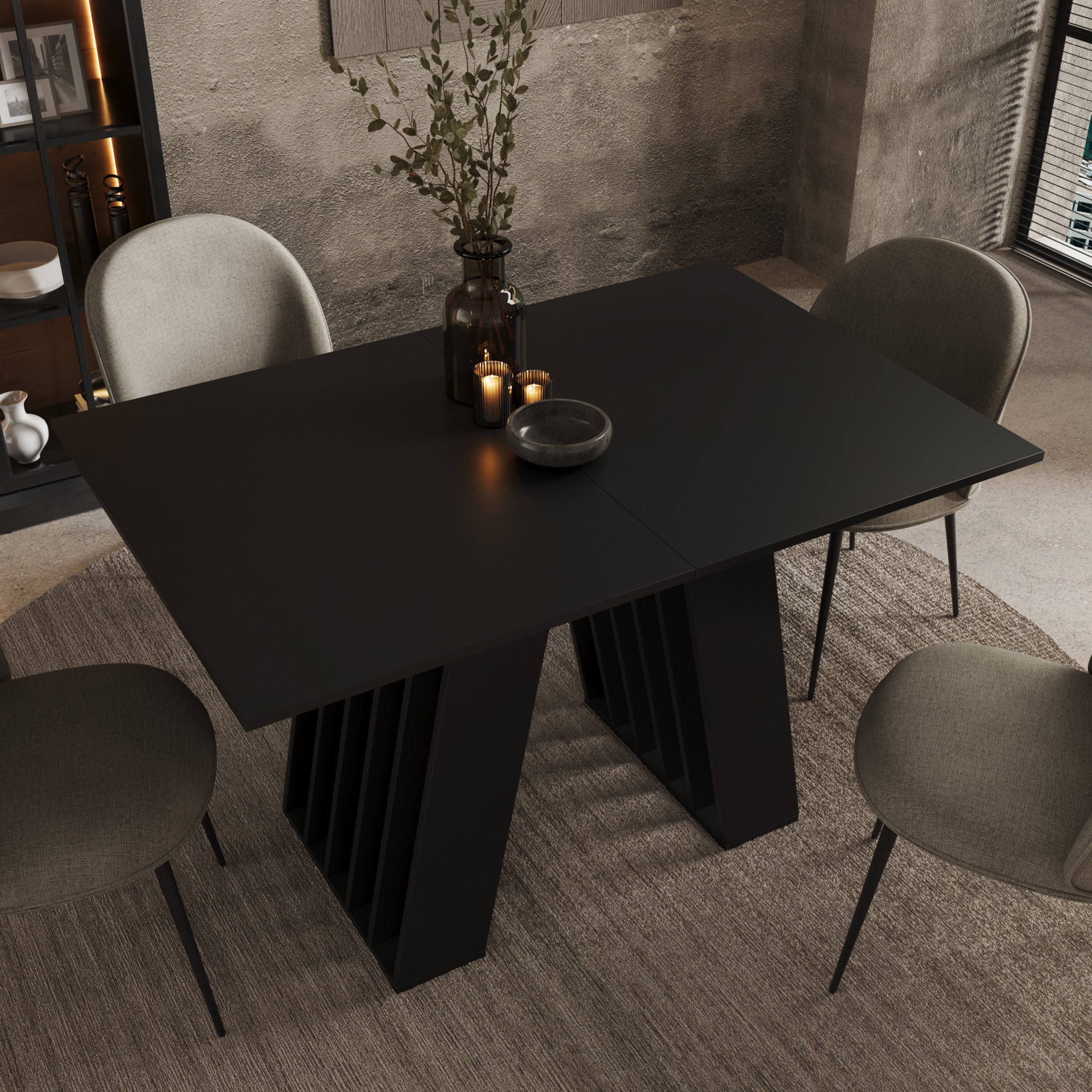 Cavero - Eetkamertafel - Uitschuifbaar - Zwart - 120-160x80x75 cm