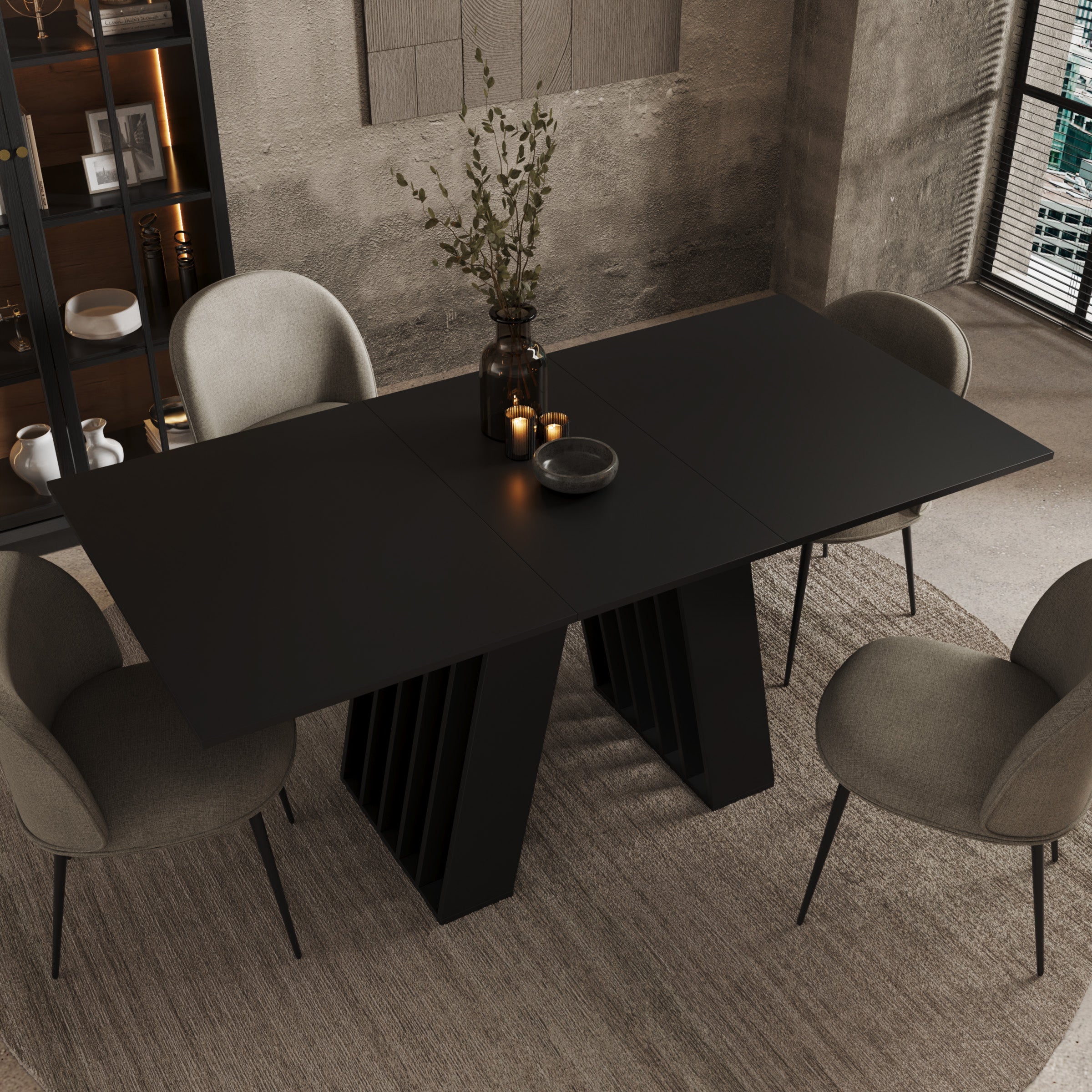 Cavero - Eetkamertafel - Uitschuifbaar - Zwart - 120-160x80x75 cm