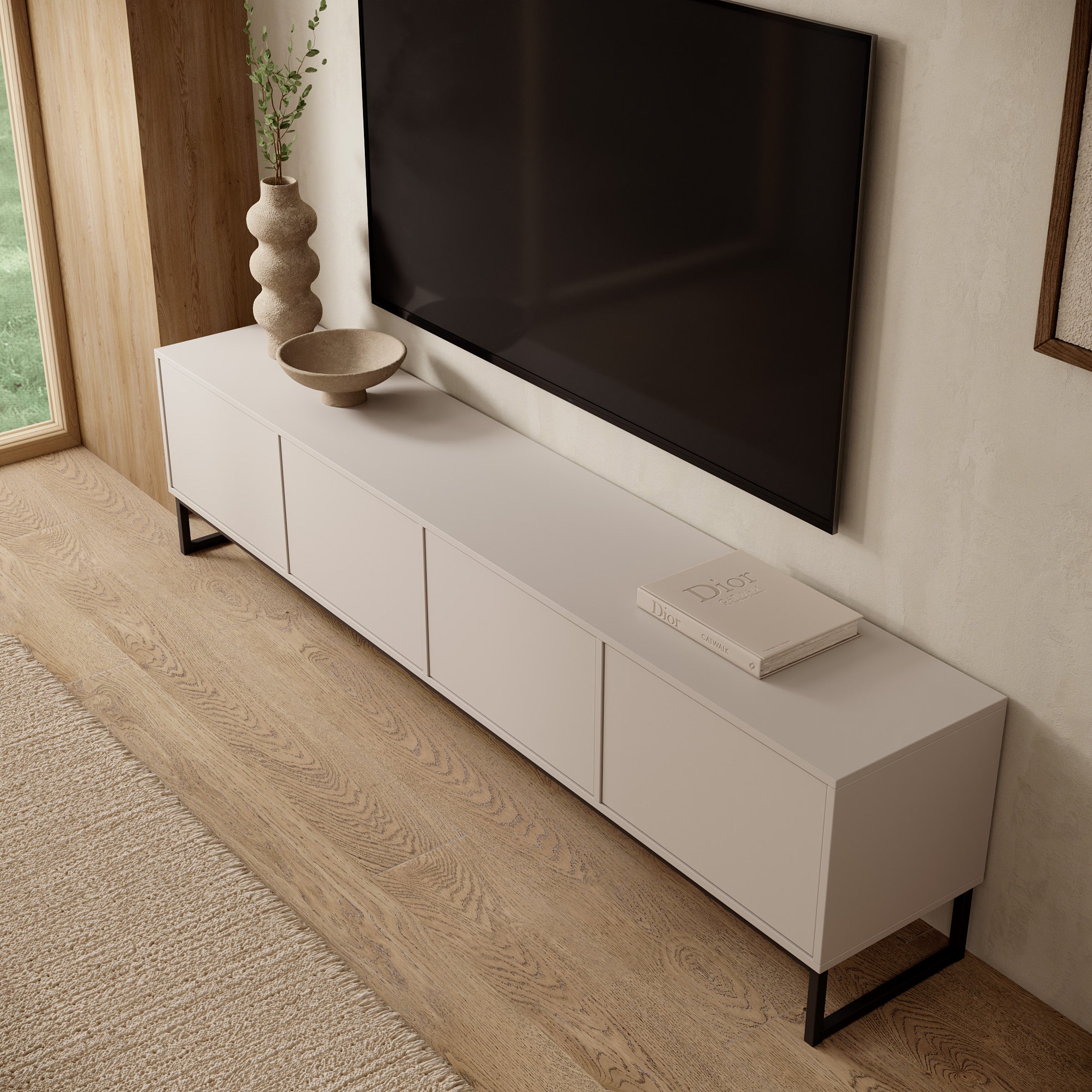 Cavero - TV-Meubel - Beige - 209x37x50 cm