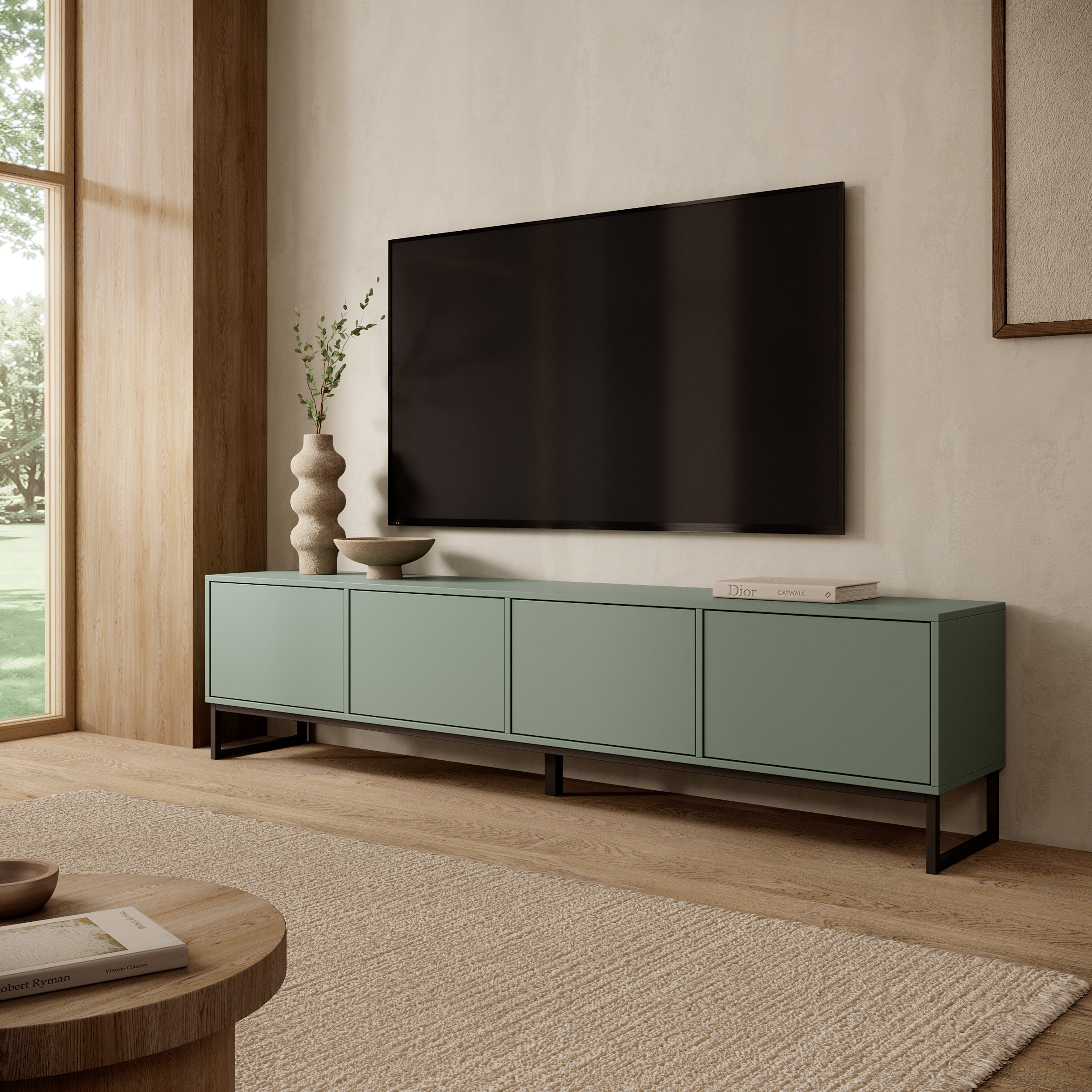 Cavero - TV-Meubel - Groen - 209x37x50 cm
