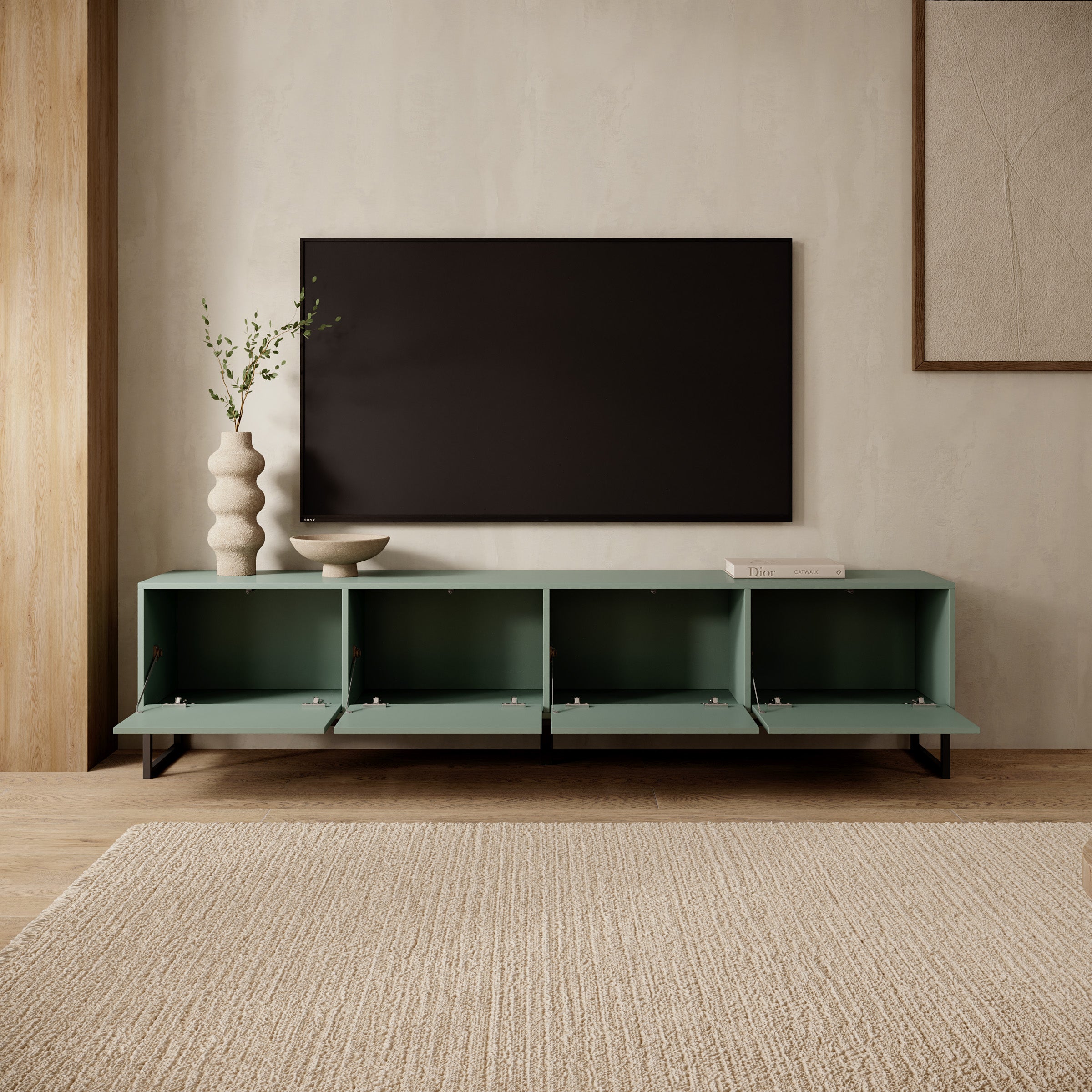 Cavero - TV-Meubel - Groen - 209x37x50 cm