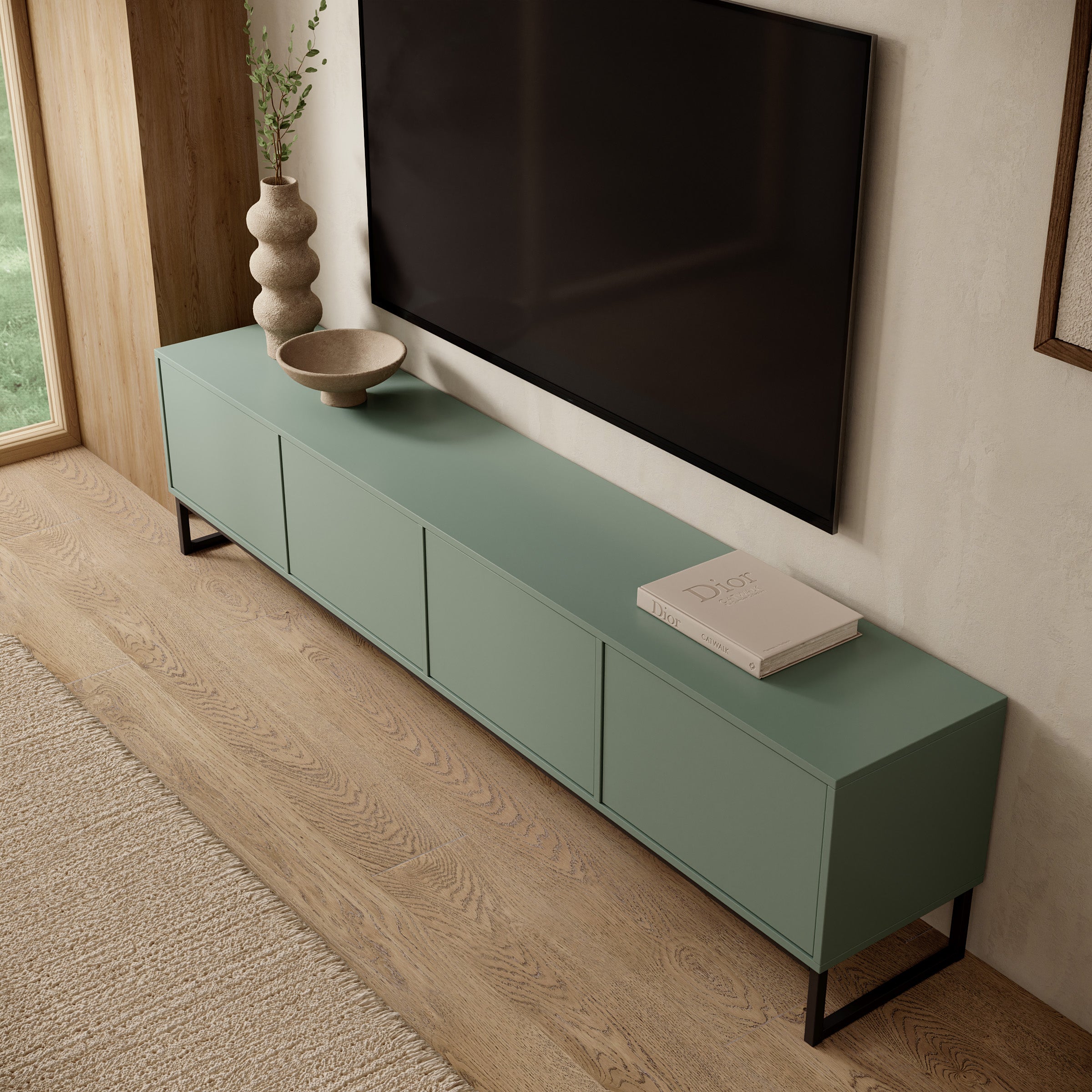 Cavero - TV-Meubel - Groen - 209x37x50 cm
