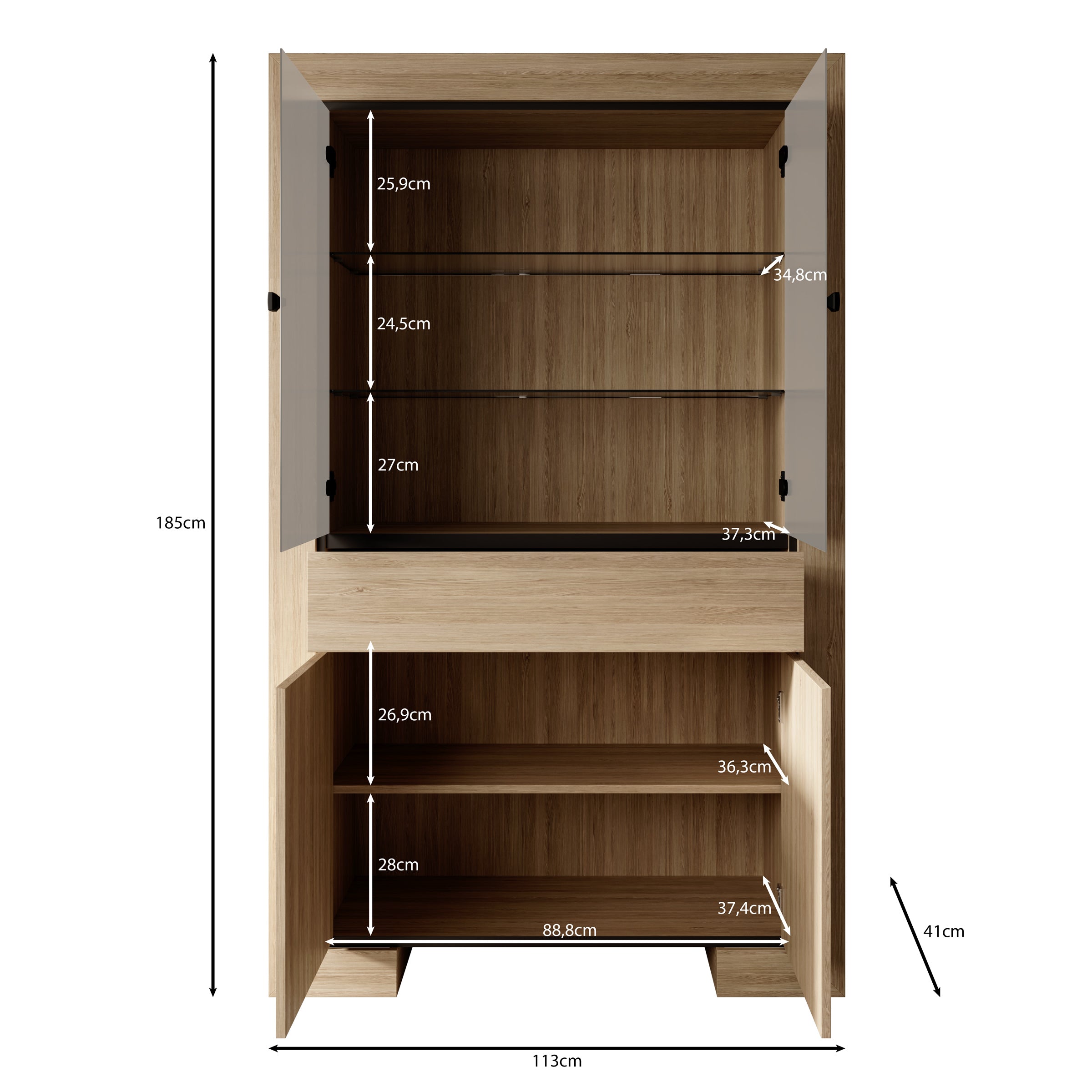 Cayuga - Buffetkast - Eiken - 113x41x185 cm