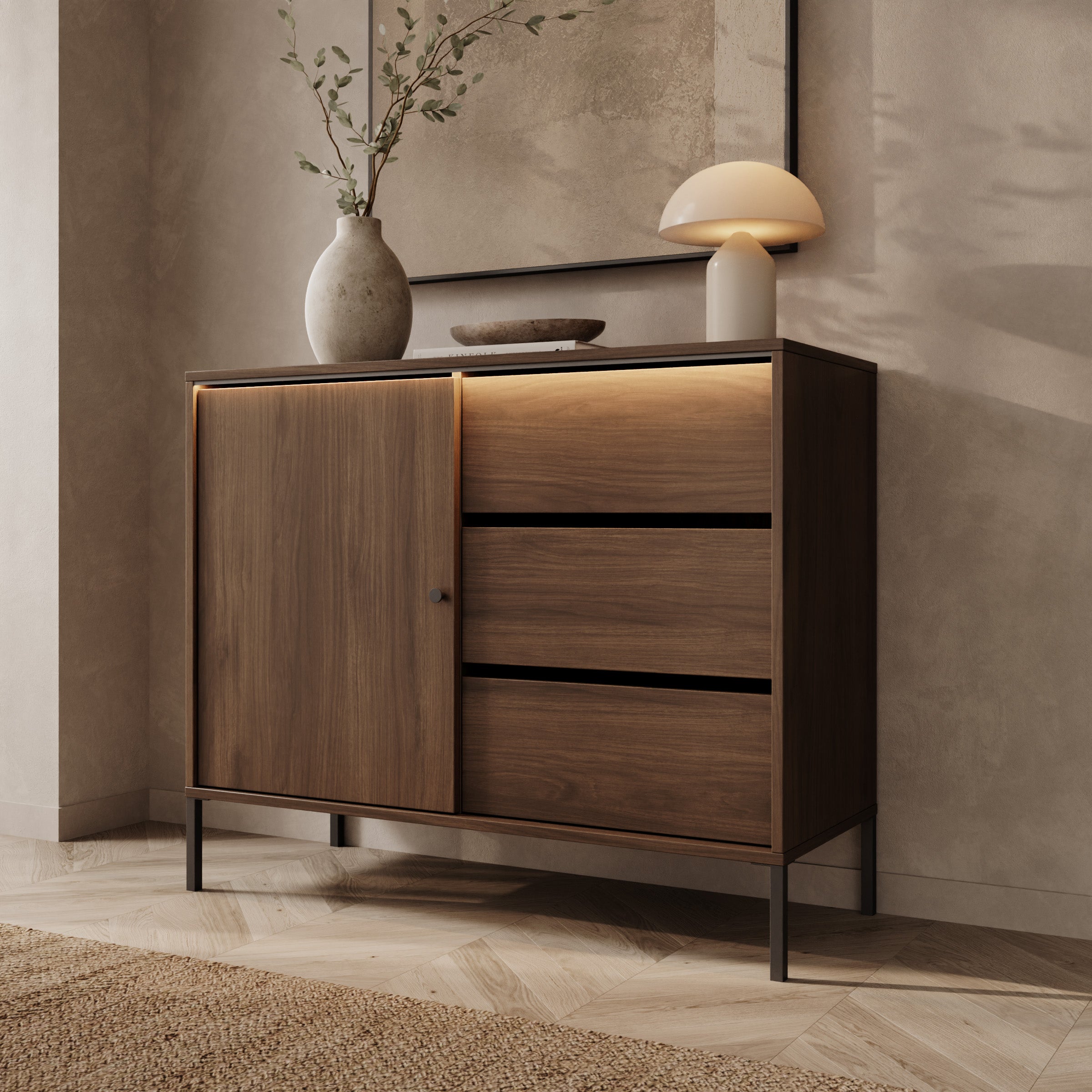 Charro - Dressoir met verlichting - Walnootpatroon - 101x40x83 cm