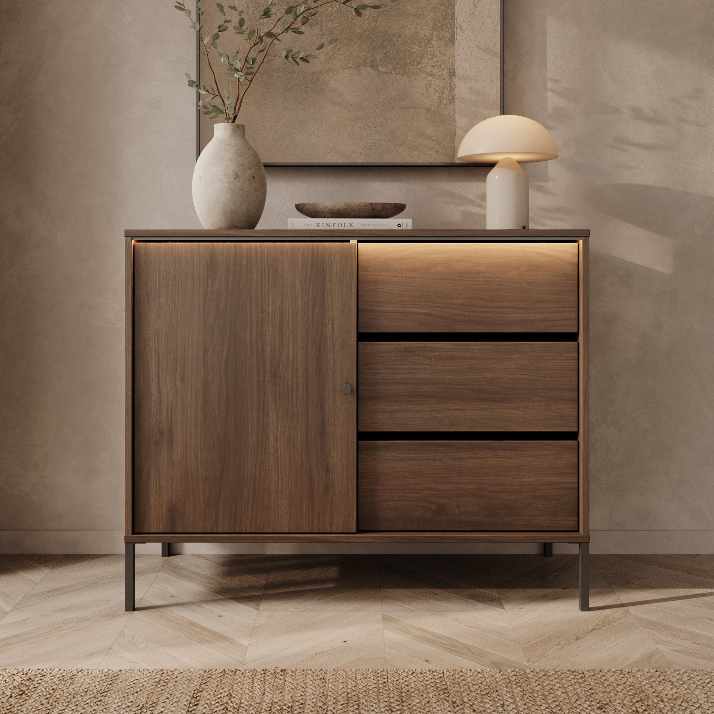 Charro - Dressoir met verlichting - Walnootpatroon - 101x40x83 cm