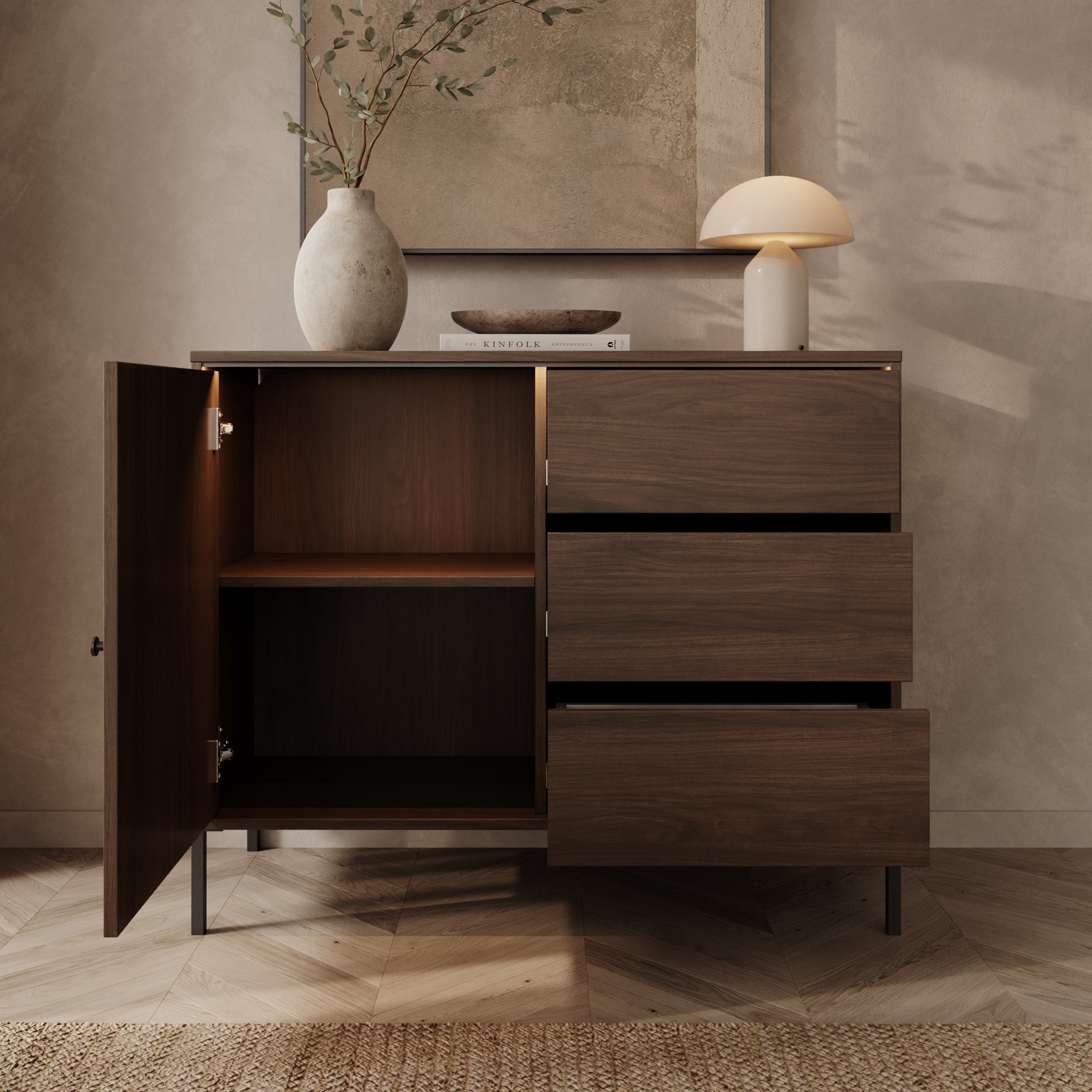 Charro - Dressoir met verlichting - Walnootpatroon - 101x40x83 cm