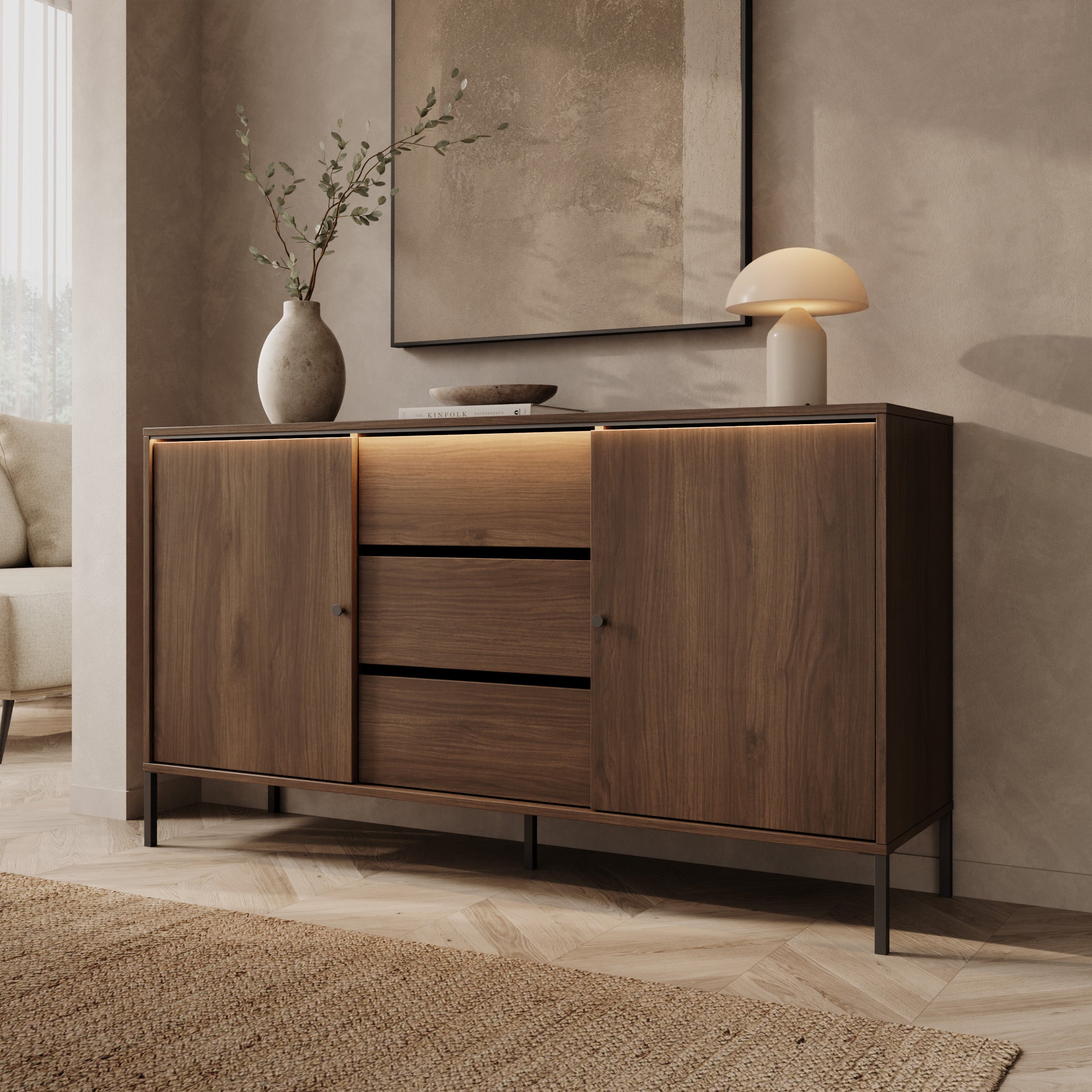 Charro - Dressoir met verlichting - Walnootpatroon - 150x40x83 cm