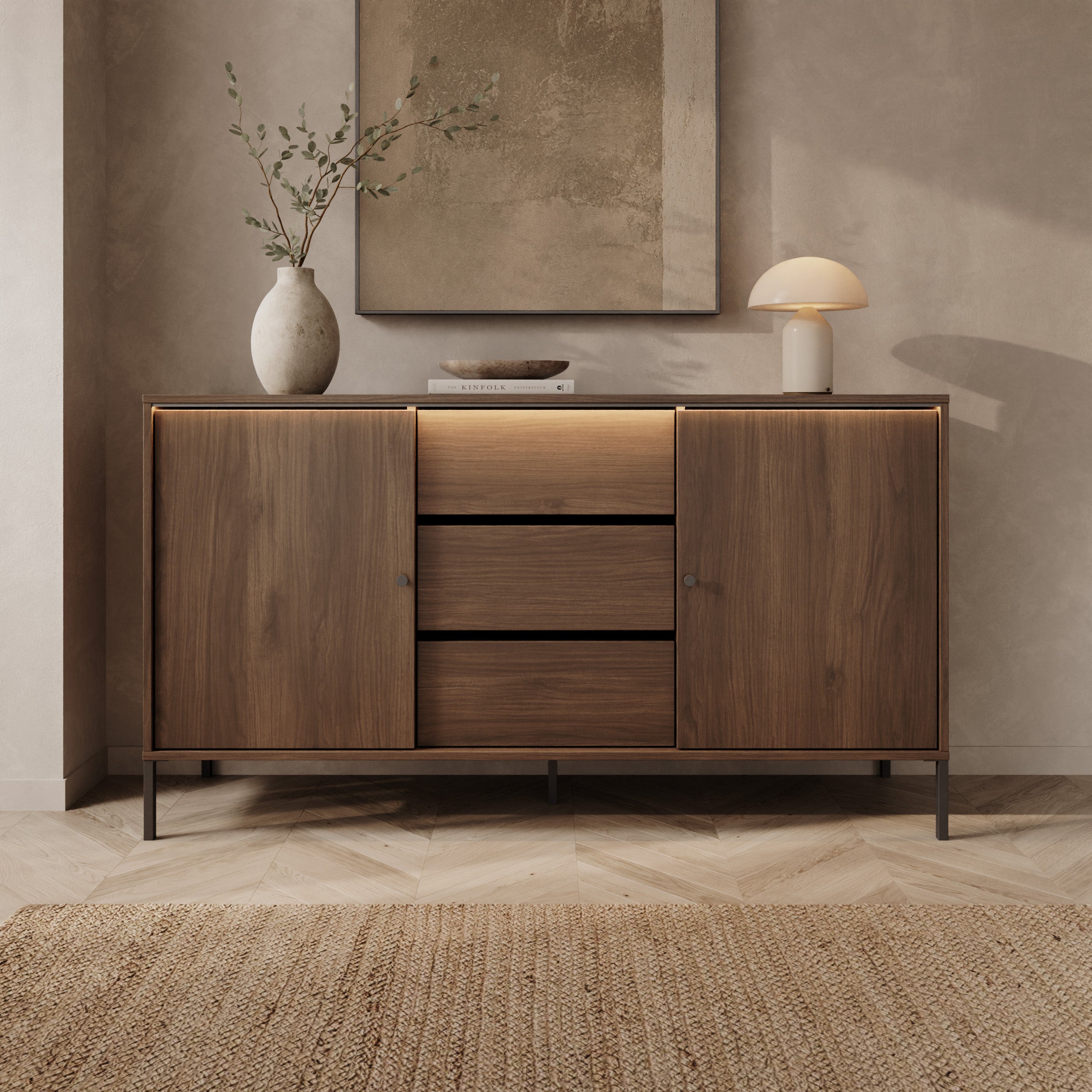 Charro - Dressoir met verlichting - Walnootpatroon - 150x40x83 cm