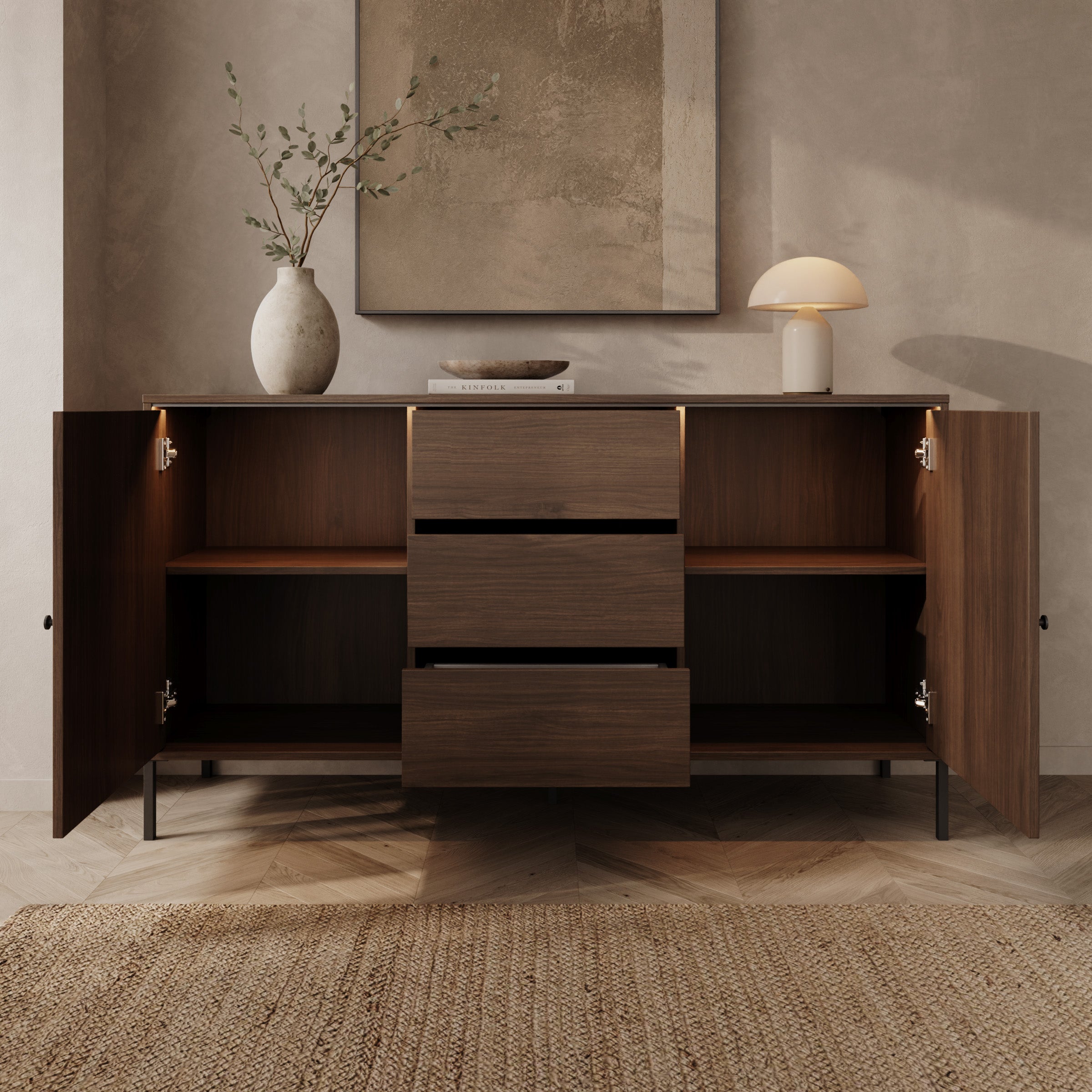Charro - Dressoir met verlichting - Walnootpatroon - 150x40x83 cm