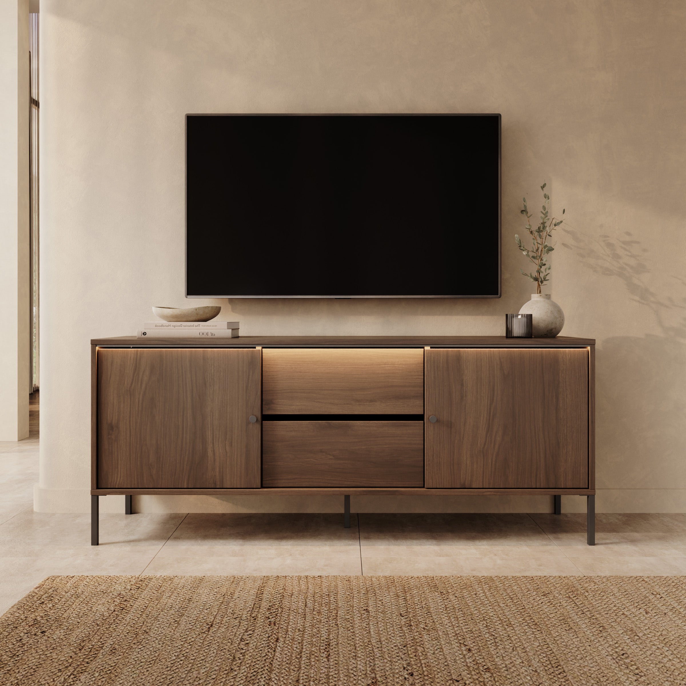 Charro - TV-Meubel met verlichting - Walnootpatroon - 150x40x61 cm